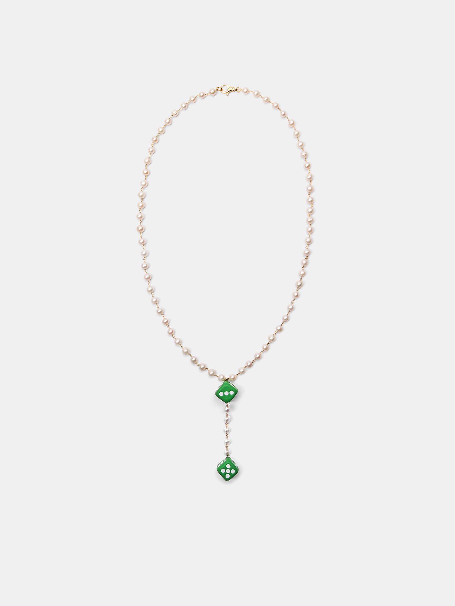 The Pearl Dice Rosary Necklace (CA09PL-YELLOW-GOLD)
