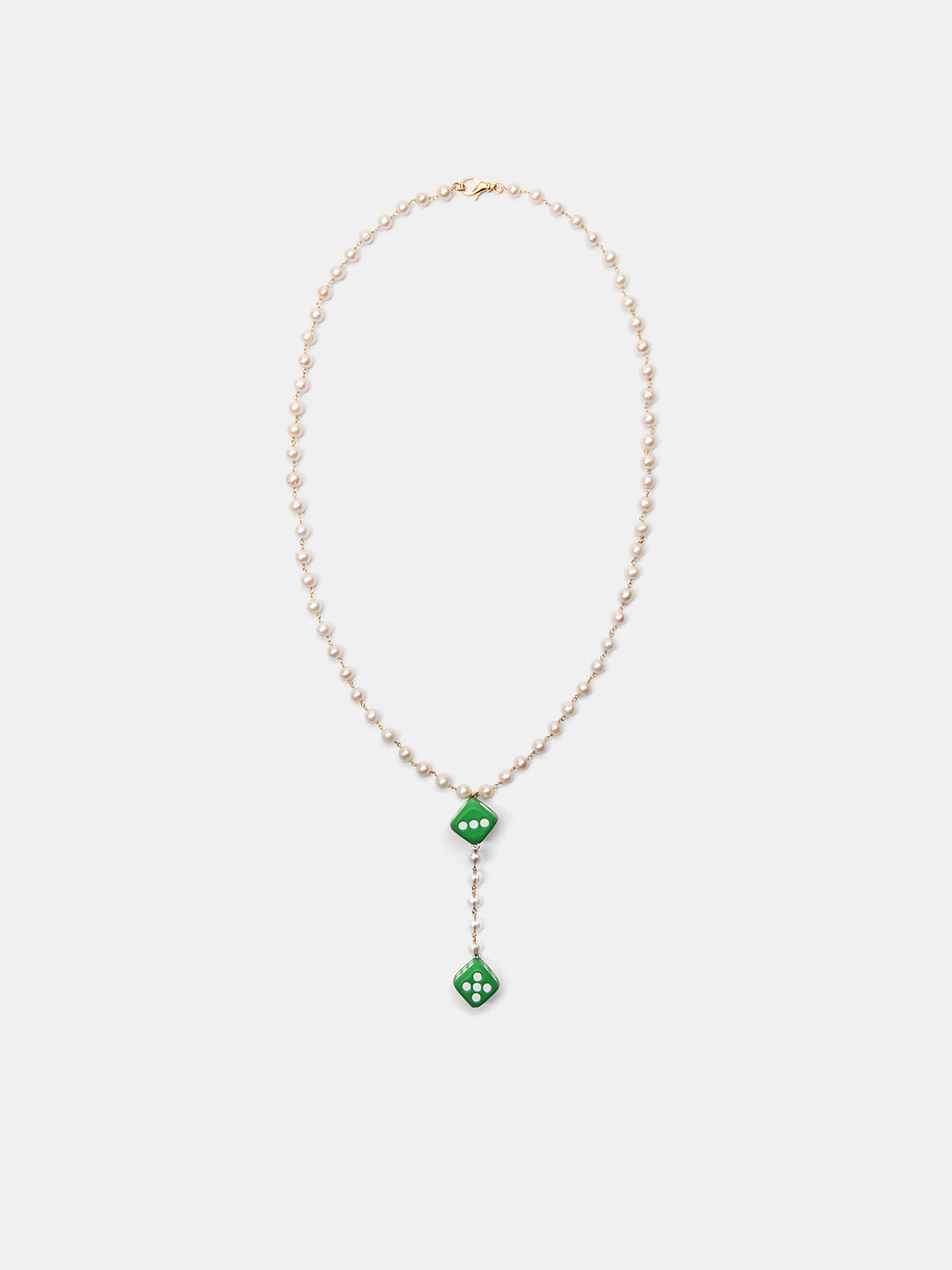 The Pearl Dice Rosary Necklace (CA09PL-YELLOW-GOLD)