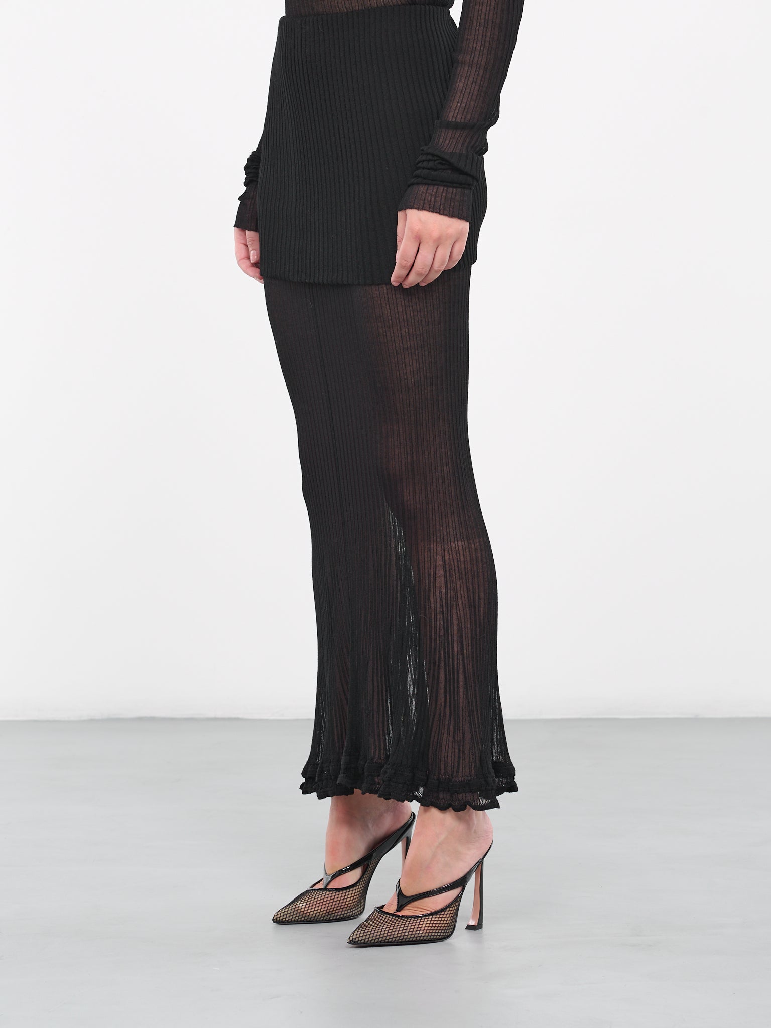 Rib Knit Skirt Pants (Q769KU-BLACK)