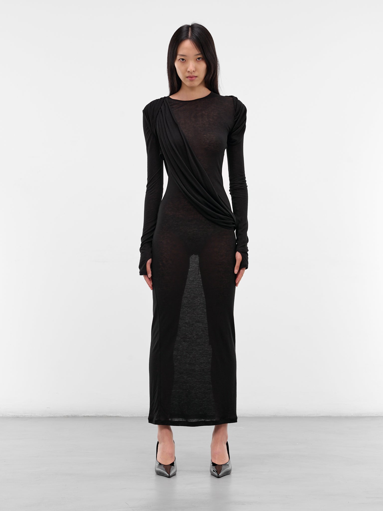 GRACE ELWOOD | H.Lorenzo|Black Layered Draping Maxi Dress (QP01-BLACK), 38 / Black GRACE ELWOOD | H.Lorenzo|Black Layered Draping Maxi Dress (QP01-BLACK), 38 / Black