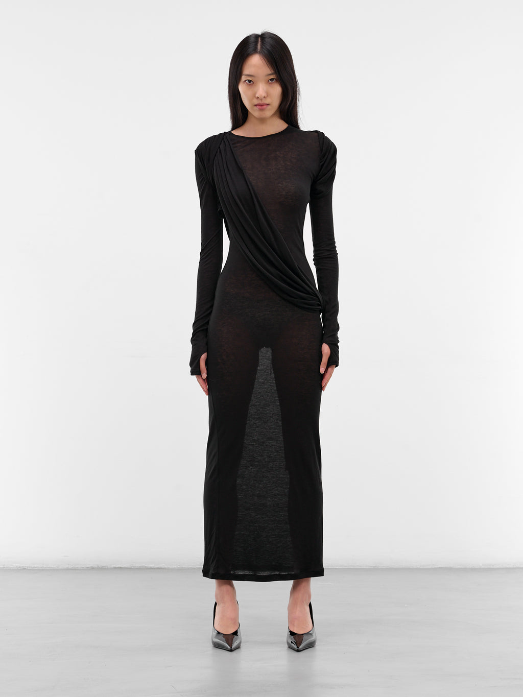 long layered dress with sleeves Long Sleeve V Neck Tiered Solid Maxi Dress
