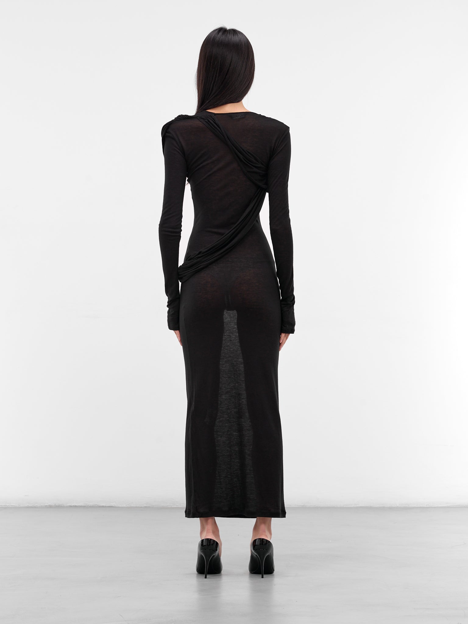 Black Layered Draping Maxi Dress (QP01-BLACK)