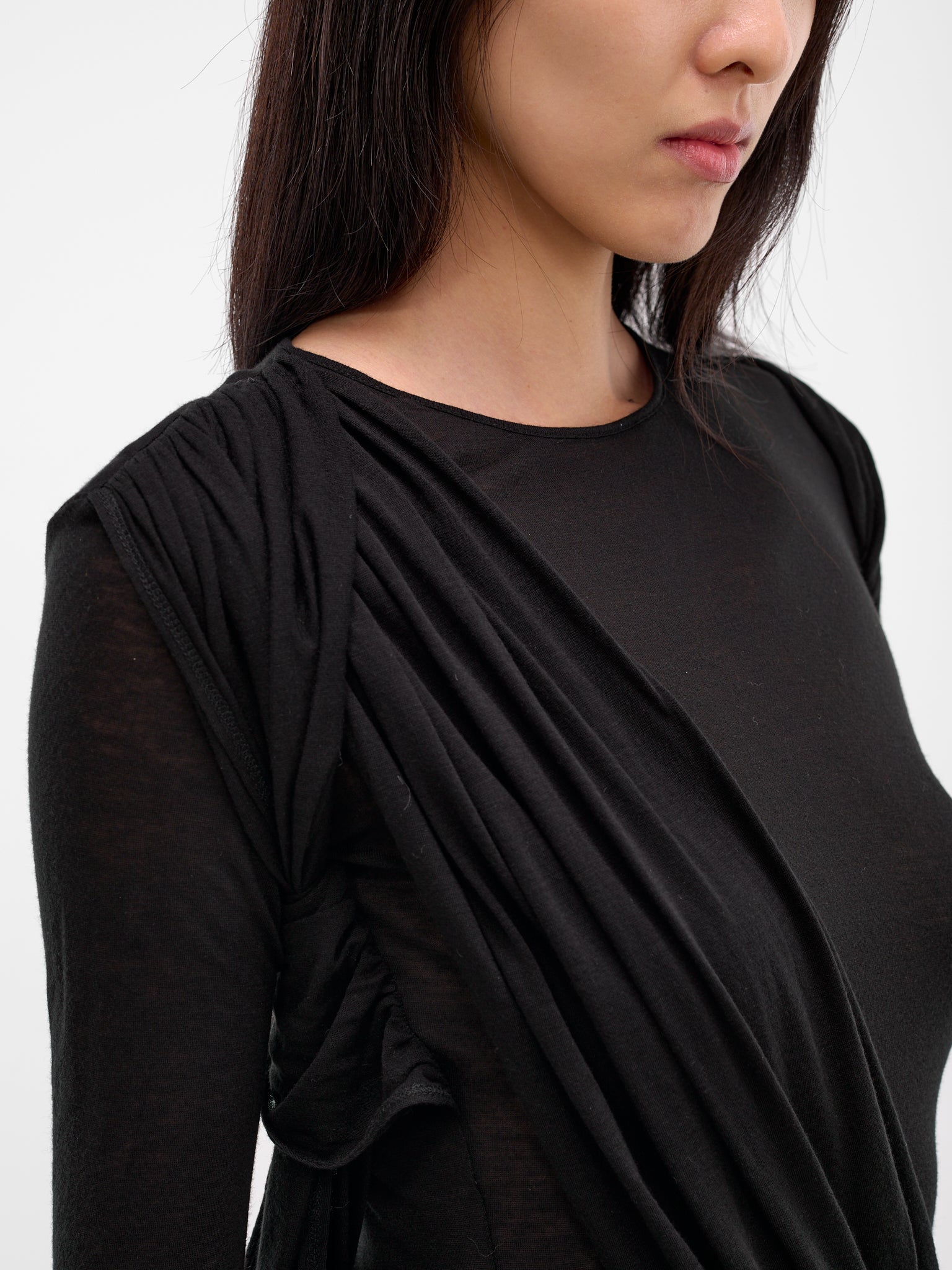 Black Layered Draping Maxi Dress (QP01-BLACK)