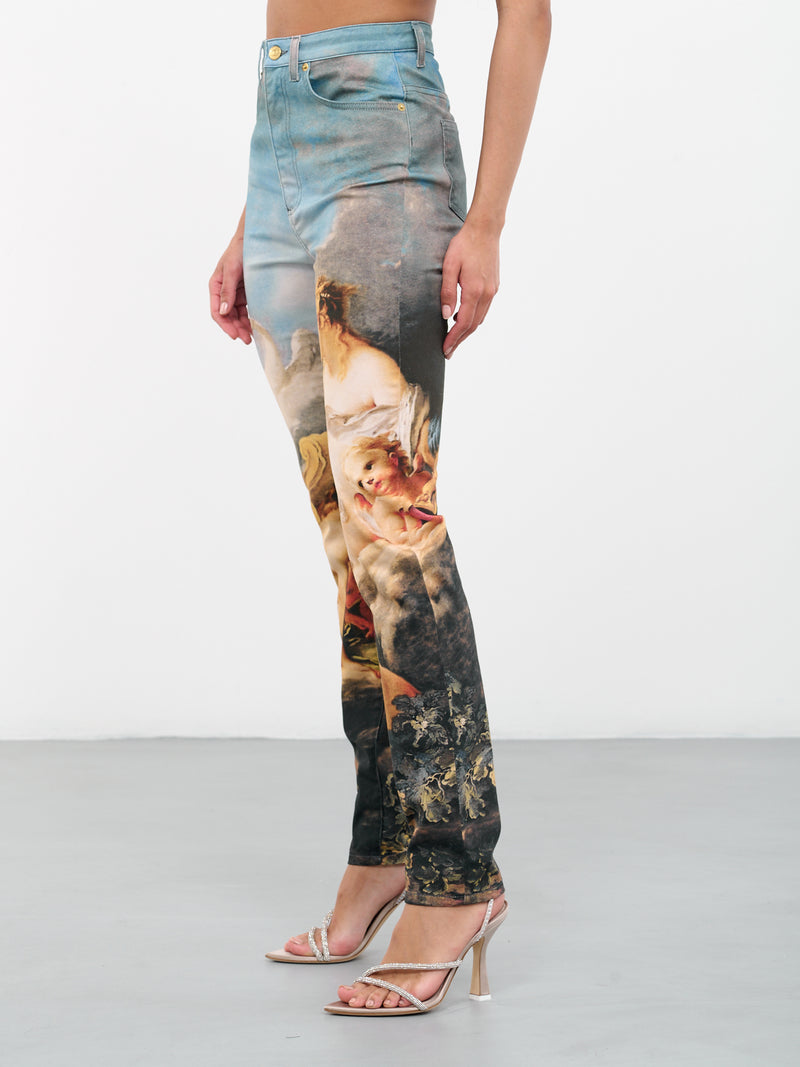Printed Rococo Painting Denim Jeans (QWJ233-DAG38-09000-MULTICOLOR)