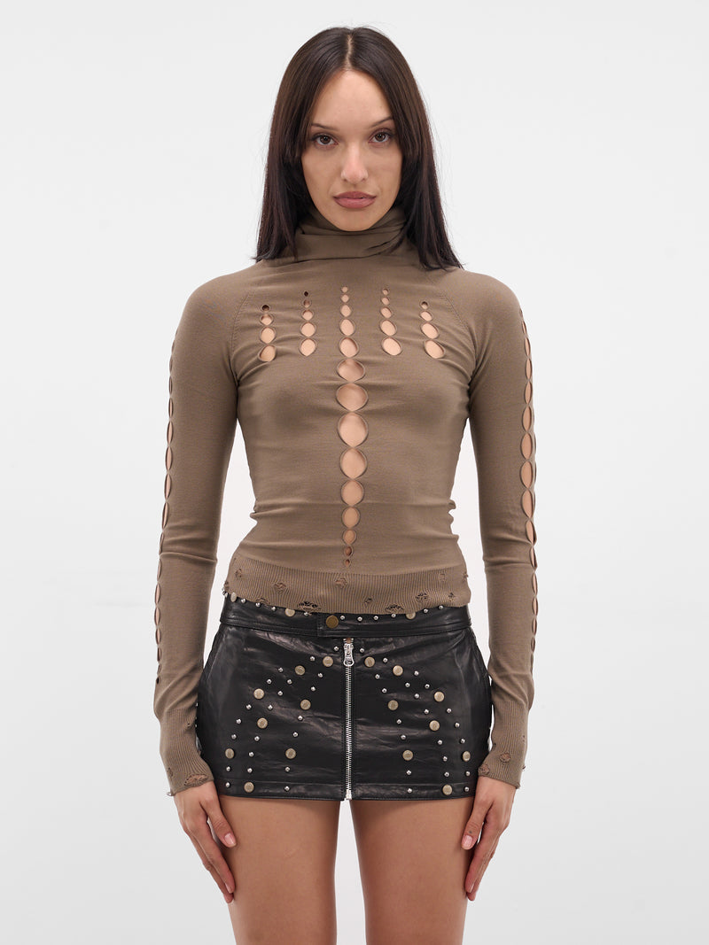 Taupe Cut-Out Distressed Turtleneck (RAW25KN03T-TAUPE)