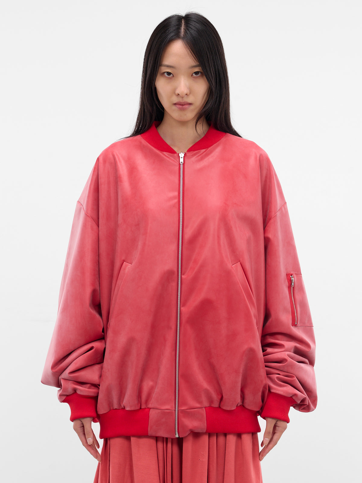 Red Reversible Latex Bomber Jacket (RB001-REVERSIBLE-RED)