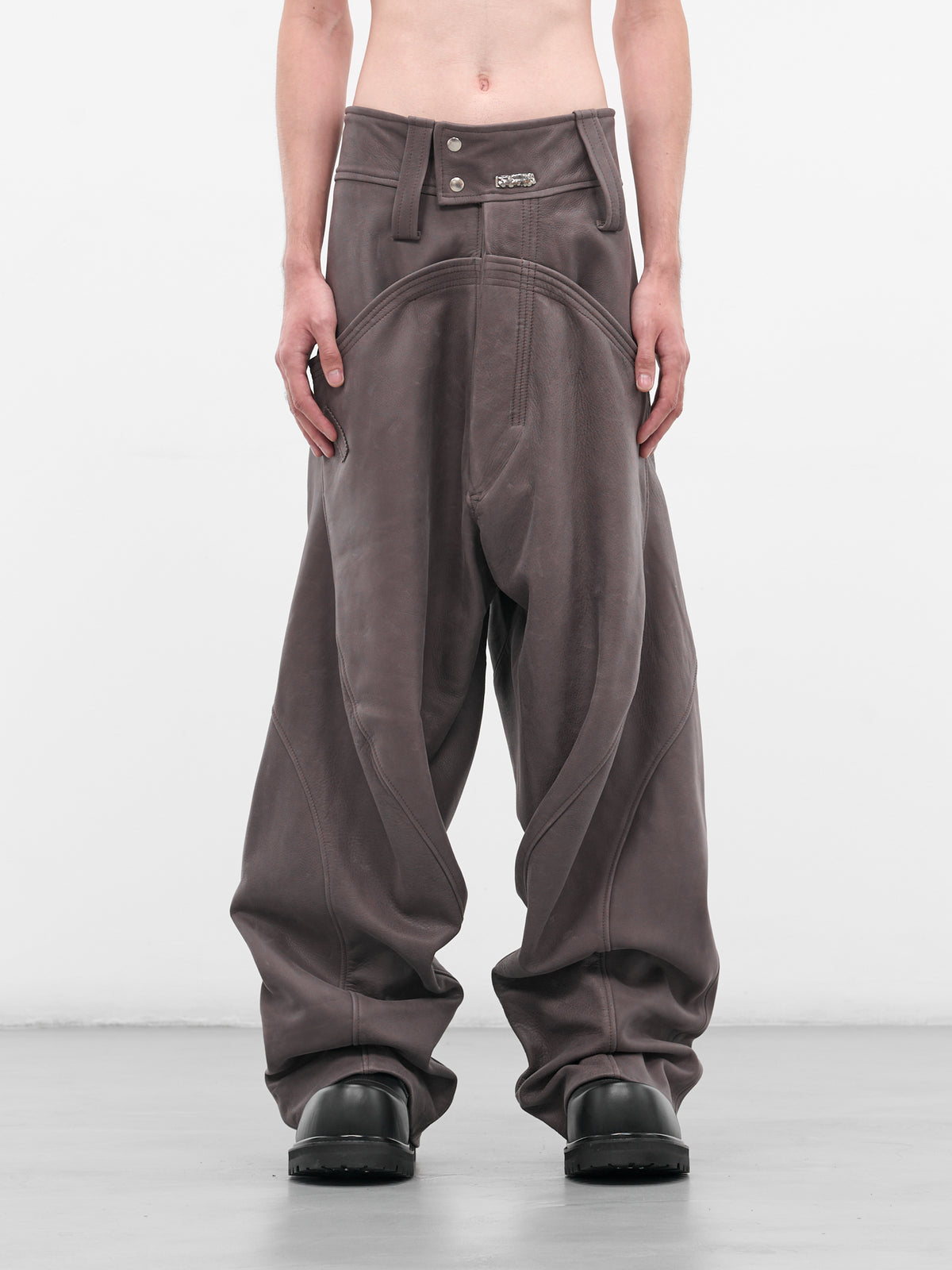 Brown Leather Reverse Seam Trousers (REVERSED-SEAM-BAGGY-BEIGE)