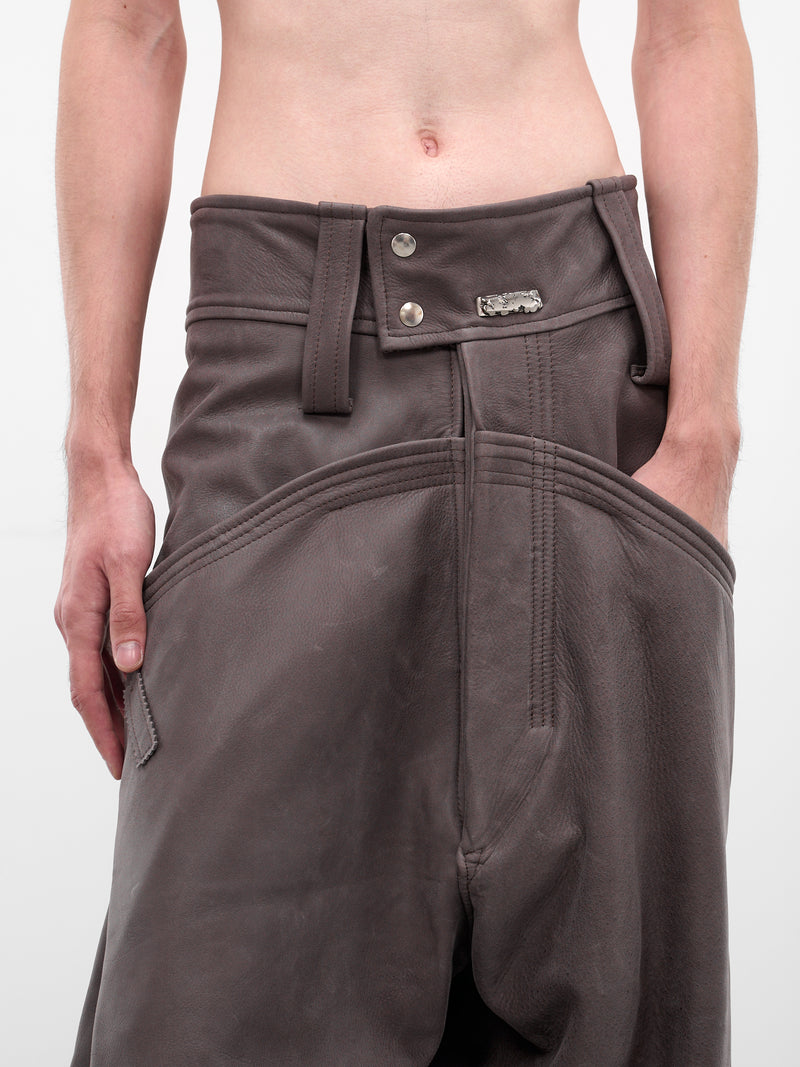 Brown Leather Reverse Seam Trousers (REVERSED-SEAM-BAGGY-BEIGE)