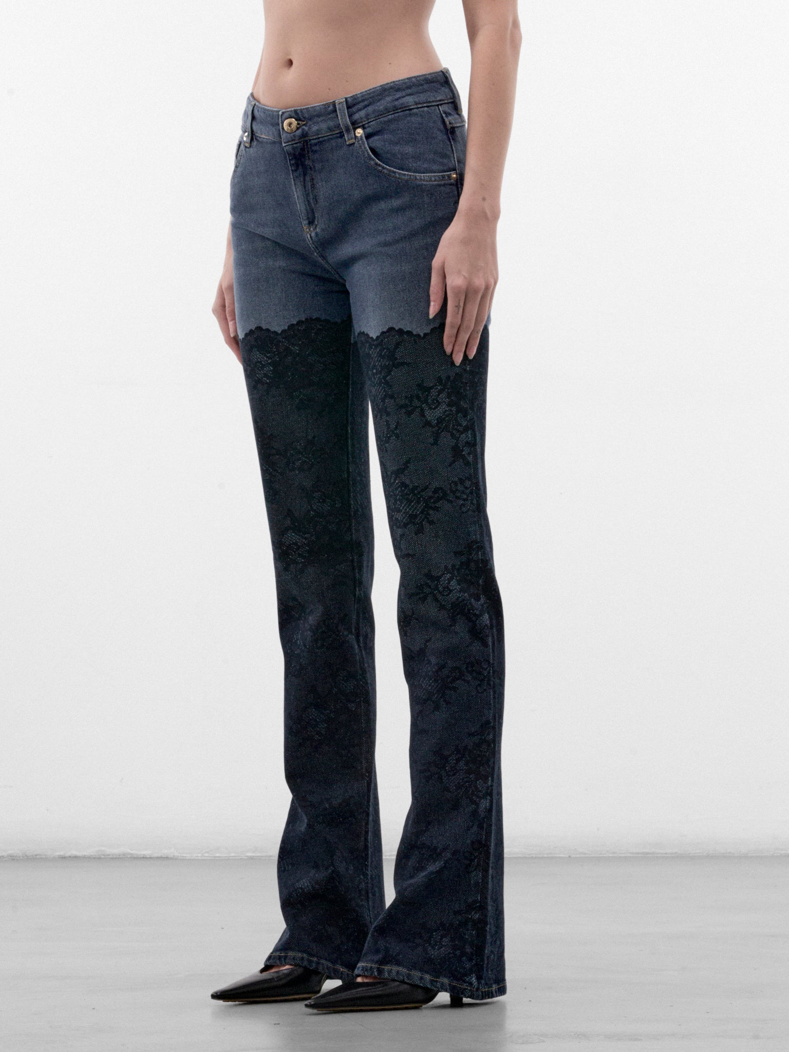 Blue Flared Lace & Denim Jeans (RF6018-D02US-DENIM-BLUE)