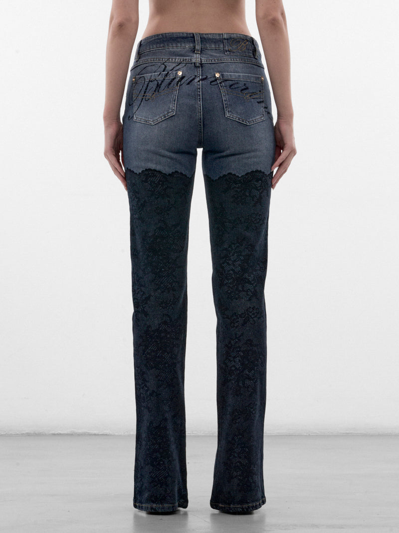 Blue Flared Lace & Denim Jeans (RF6018-D02US-DENIM-BLUE)