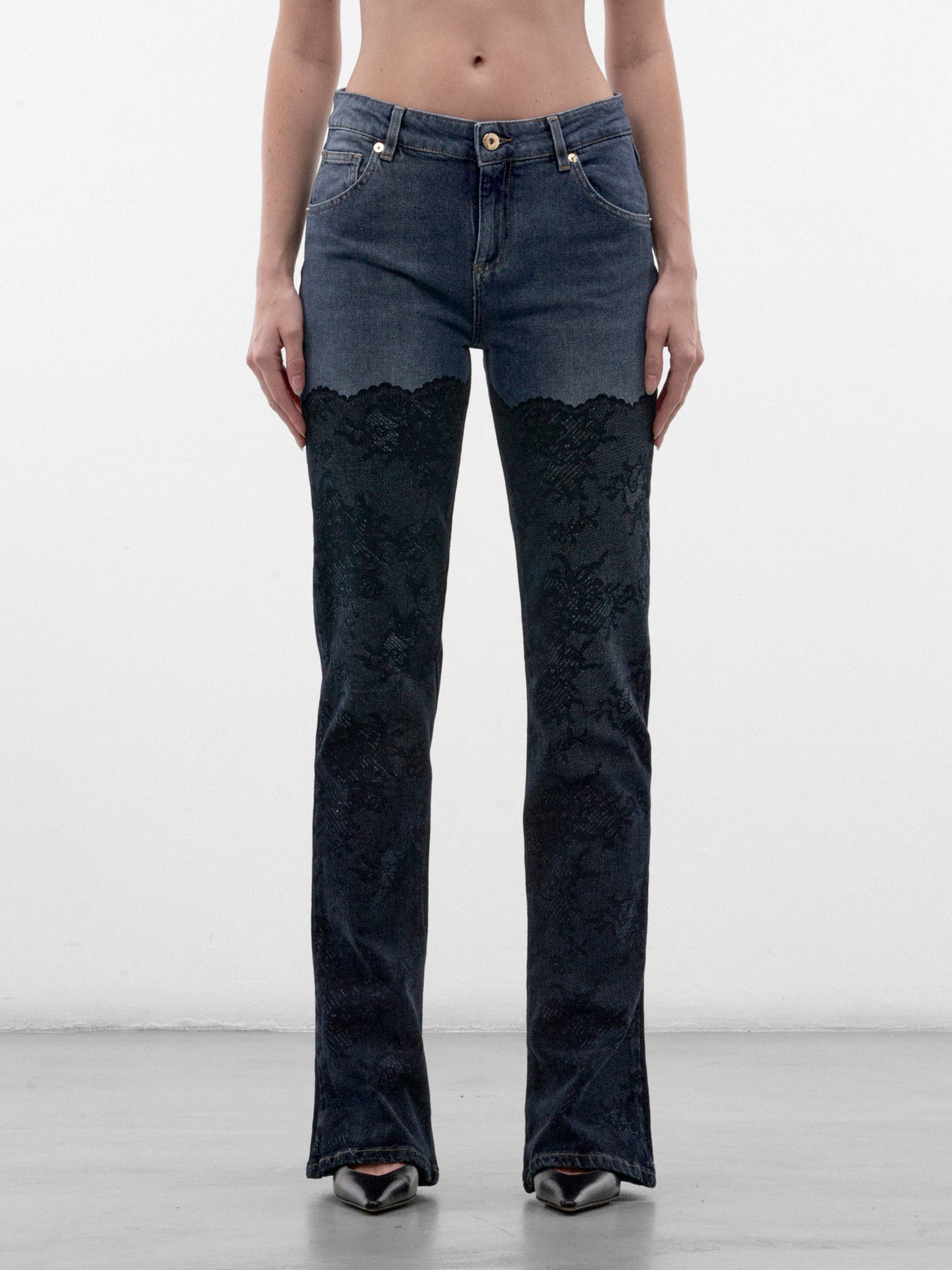 Blue Flared Lace & Denim Jeans (RF6018-D02US-DENIM-BLUE)