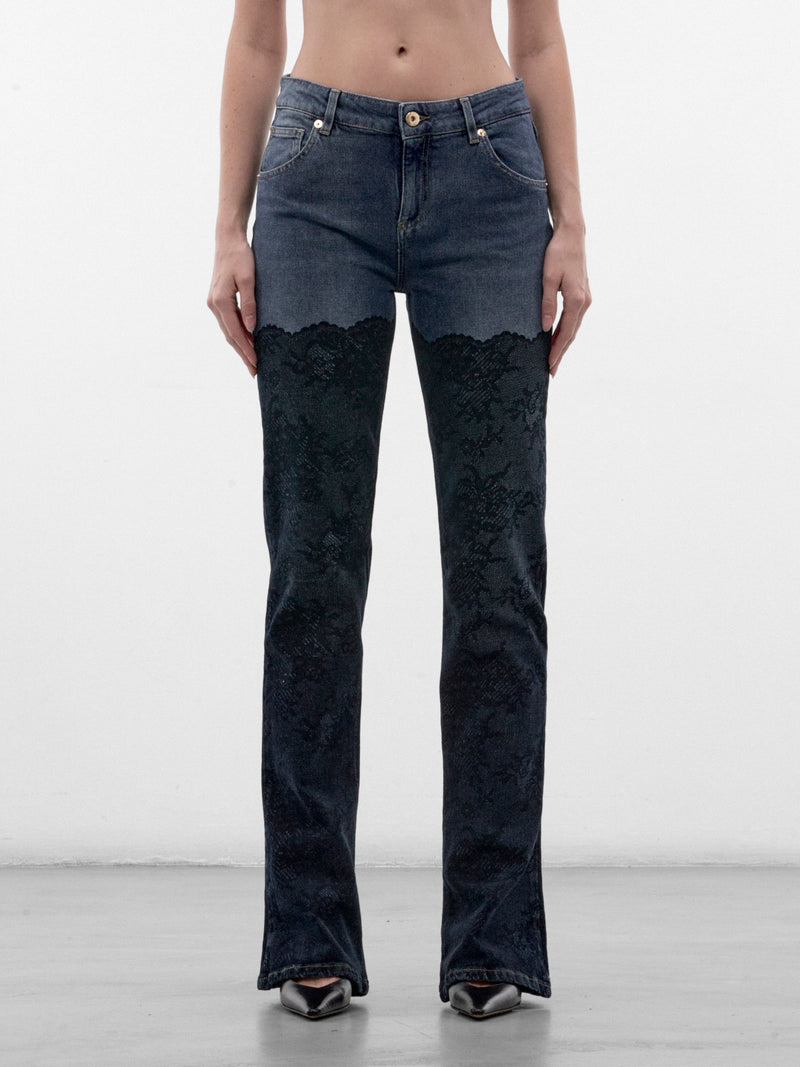Blue Flared Lace & Denim Jeans (RF6018-D02US-DENIM-BLUE)