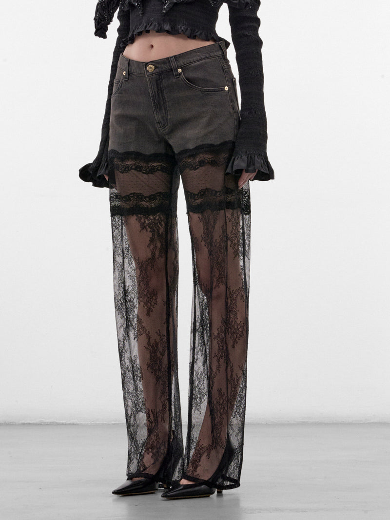 Gray Flared Lace & Denim Jeans (RF6020-D02US-GREY)