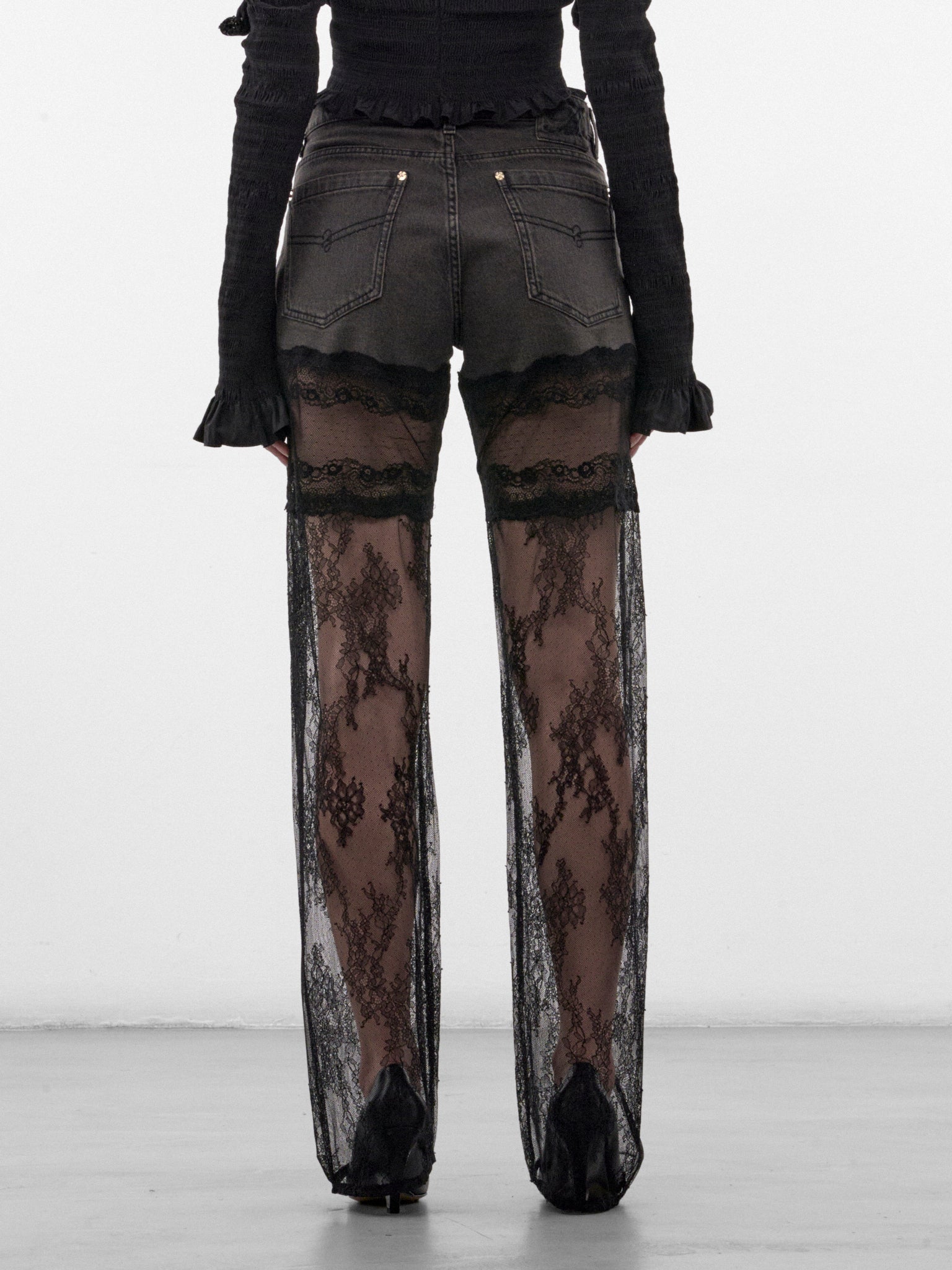 Gray Flared Lace & Denim Jeans (RF6020-D02US-GREY)