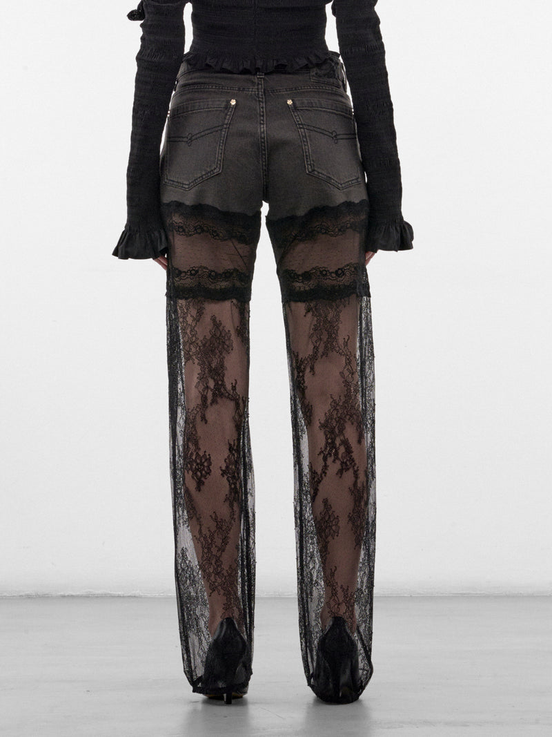 Gray Flared Lace & Denim Jeans (RF6020-D02US-GREY)