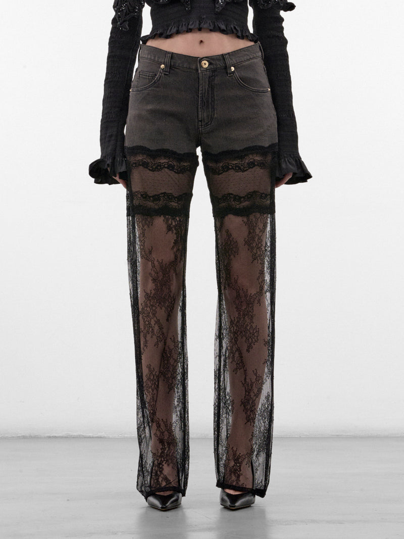 Gray Flared Lace & Denim Jeans (RF6020-D02US-GREY)