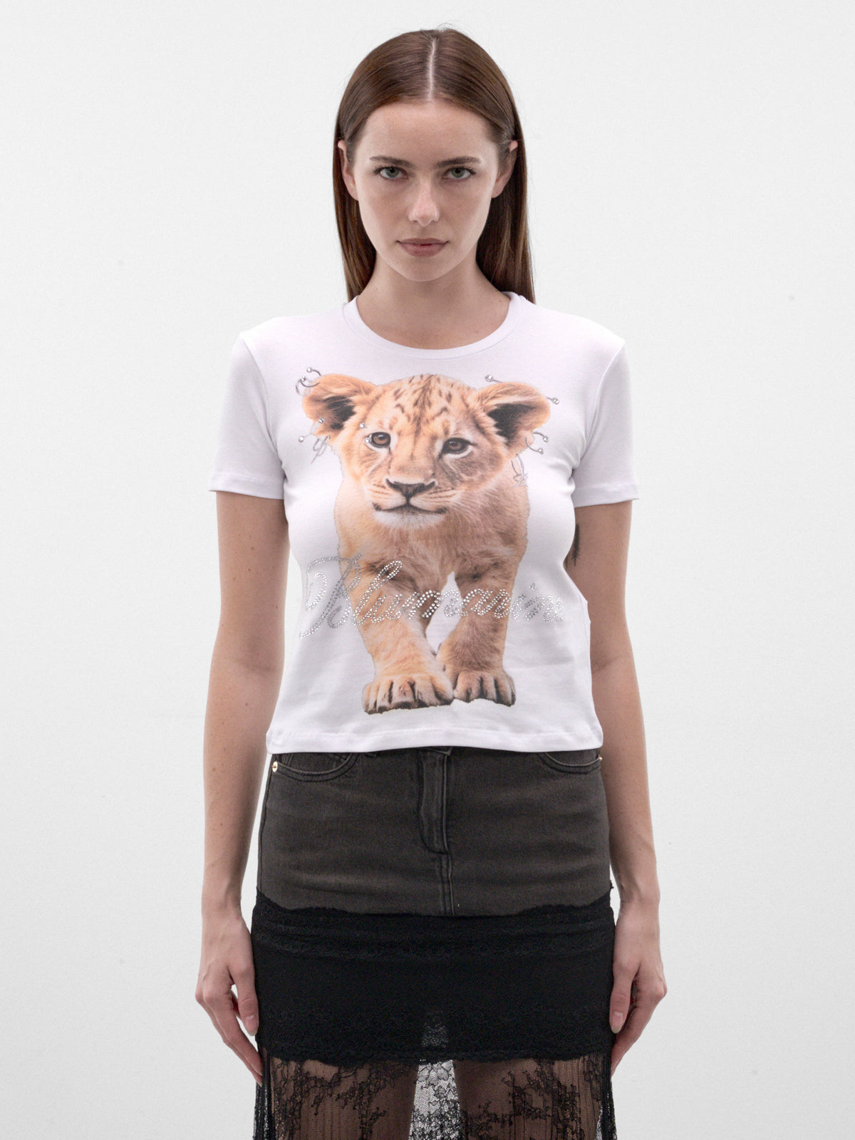 White Rhinestone Logo Lion Tee (RF6115-J50US-WHITE)
