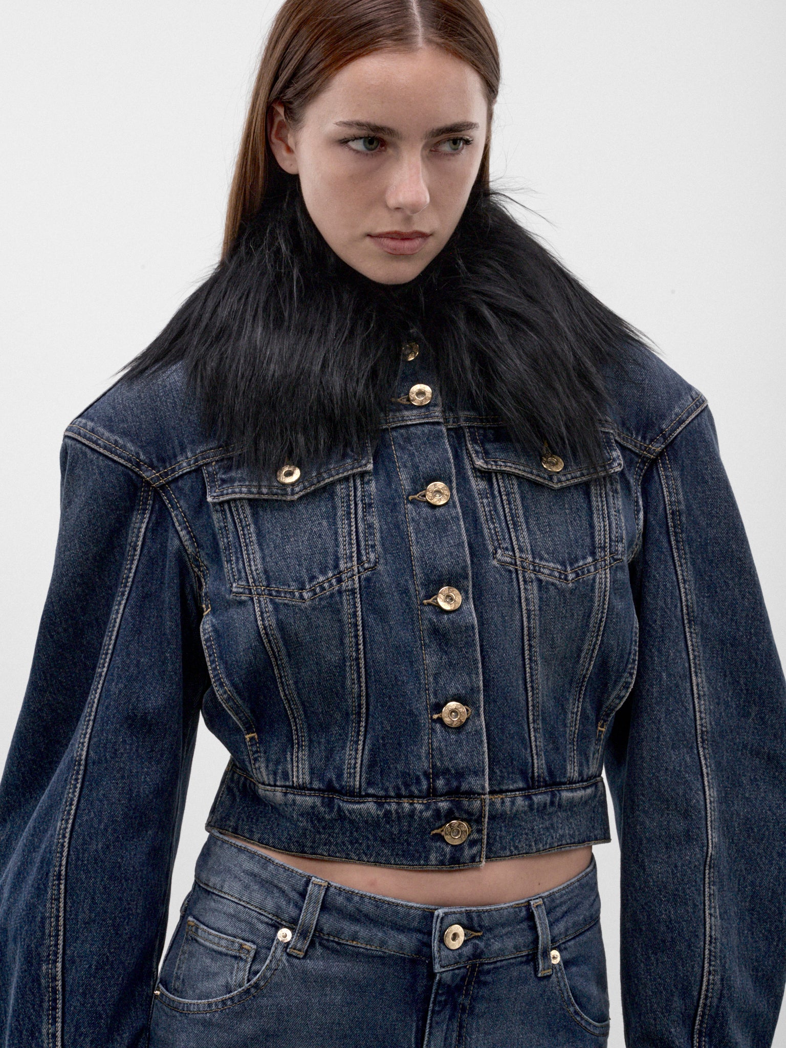 Blue Denim Plush Collar Jacket (RF6132-D15US-DENIM-BLUE)