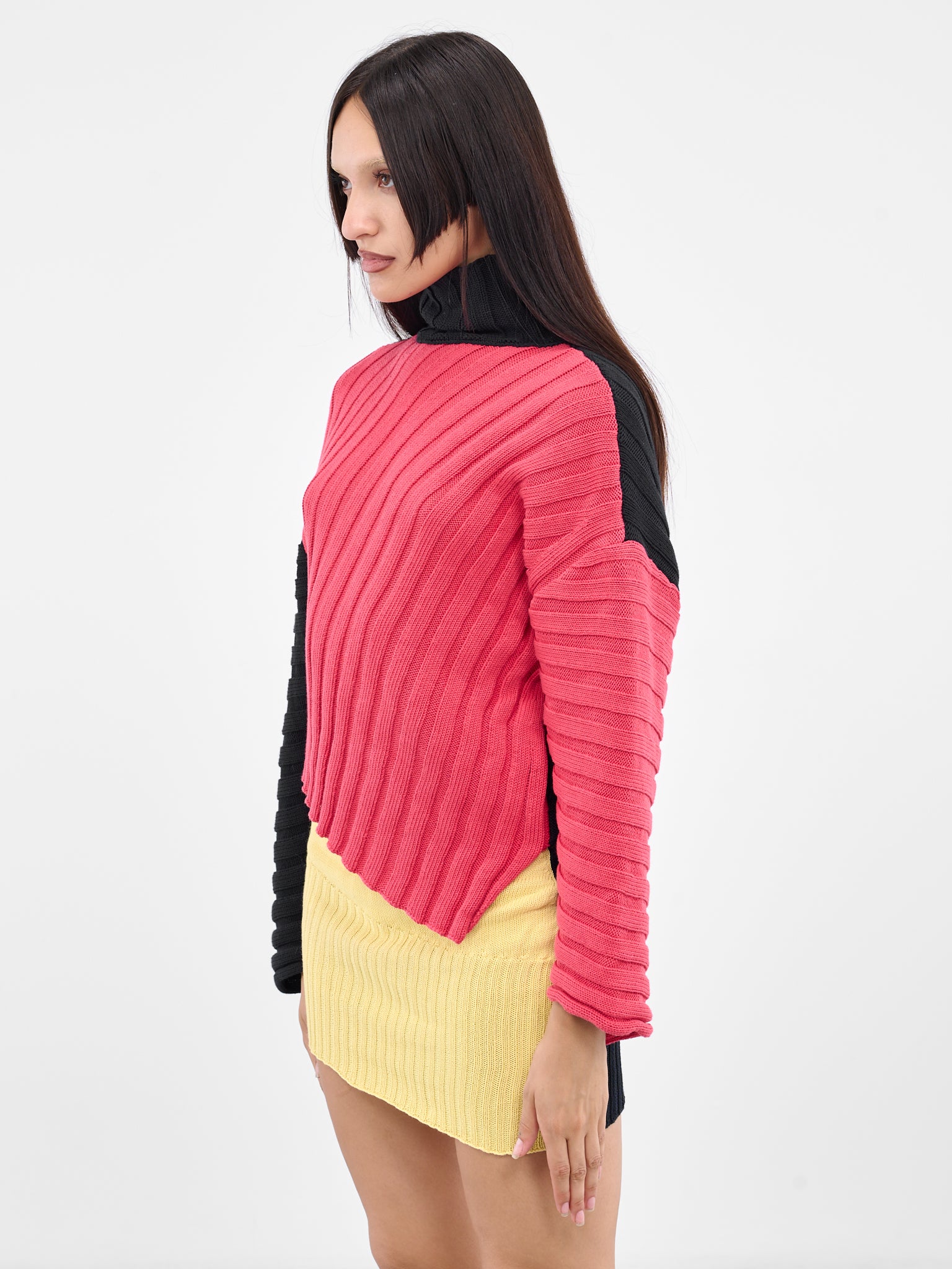 Mistake Rib Pattern Jumper Asymmetric Rib Knit Jumper (RIBBED-JUMPER-BLUSH-INDIGO)