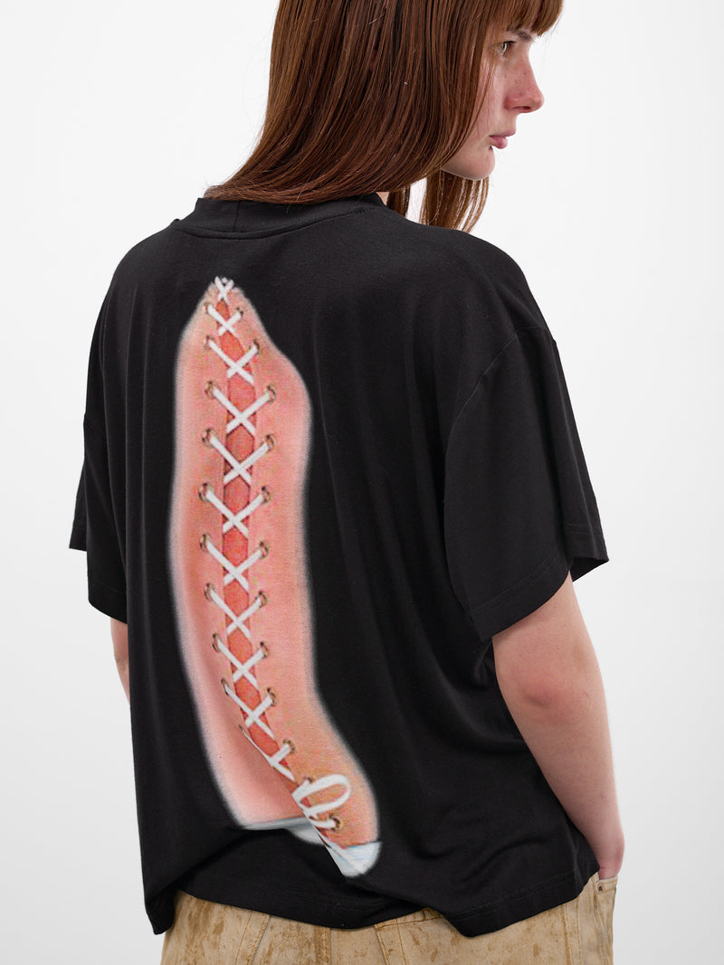 Black Lace-Up Ribbon Graphic Tee (RIBBON-T-SHIRT-BLACK)