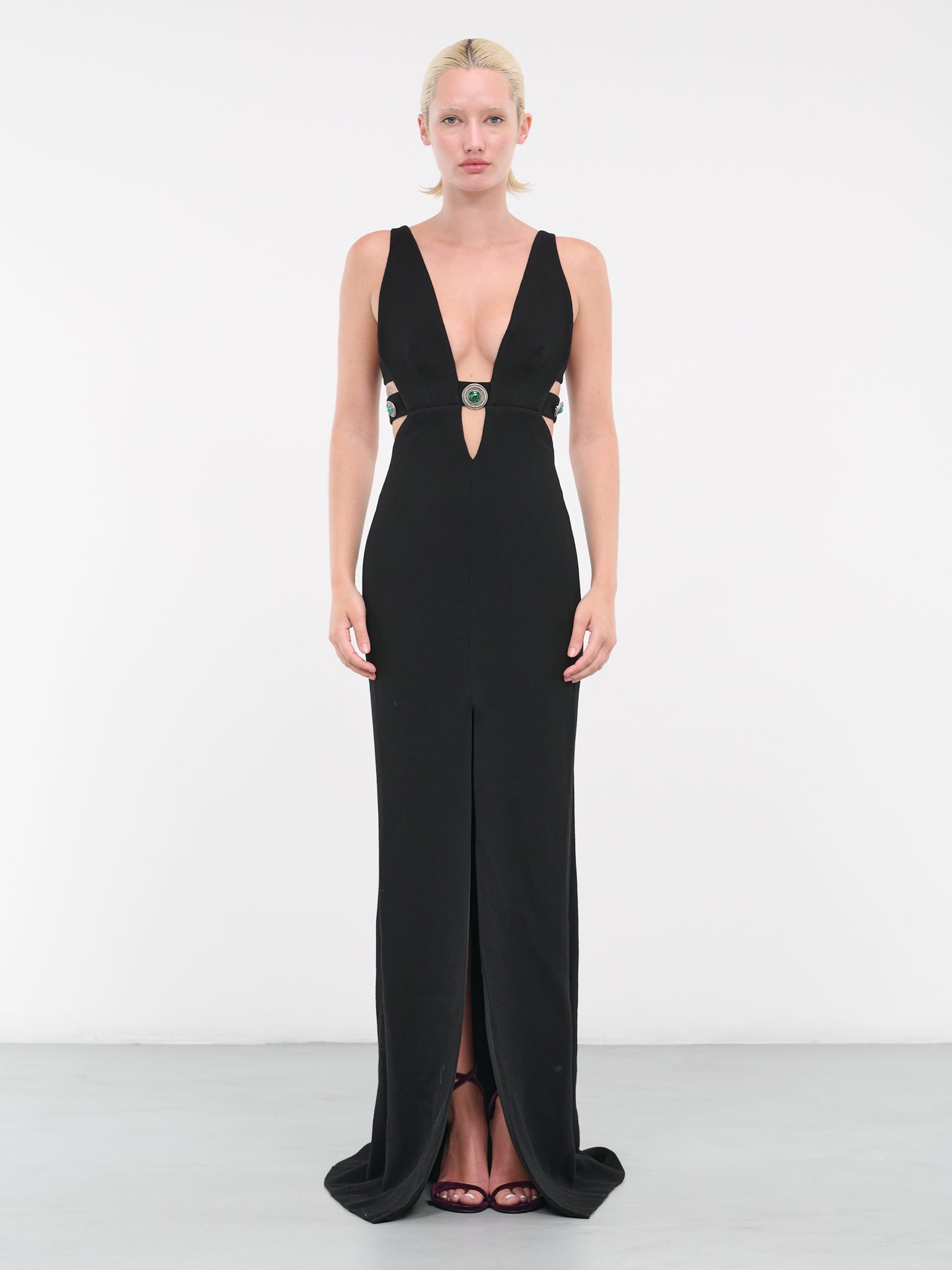 Embellished Cut-Out Maxi Dress (RKT103WR013C-05051-NERO Embellished Cut-Out Maxi Dress (RKT103WR013C-05051-NERO