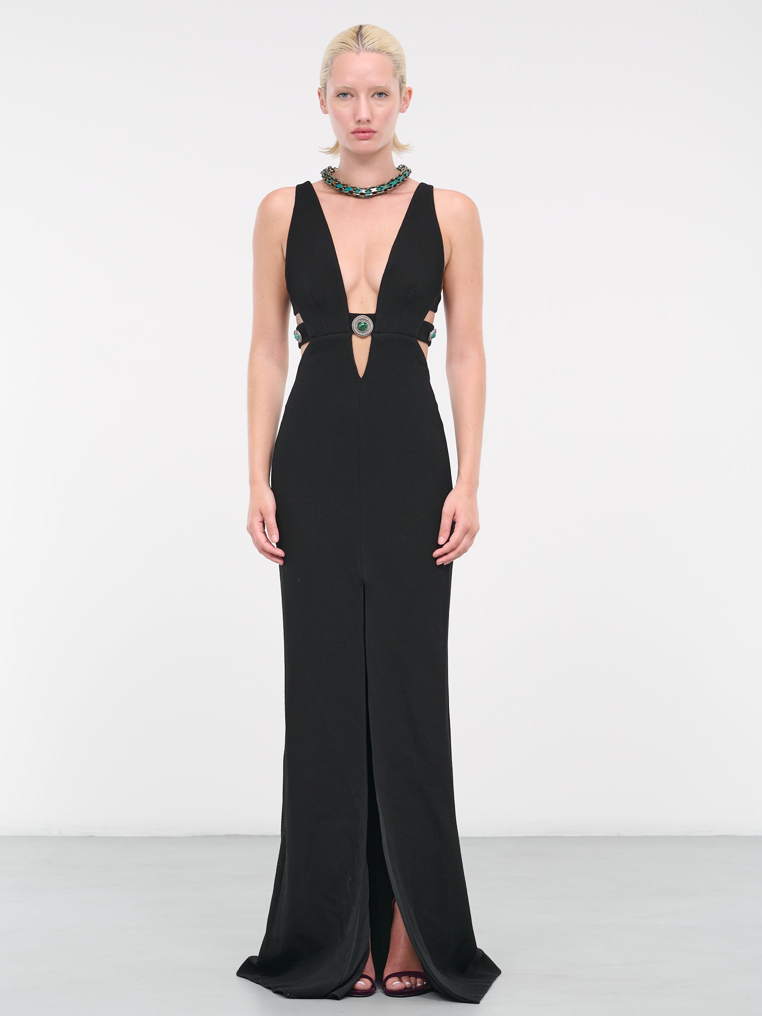 Embellished Cut-Out Maxi Dress (RKT103WR013C-05051-NERO Embellished Cut-Out Maxi Dress (RKT103WR013C-05051-NERO