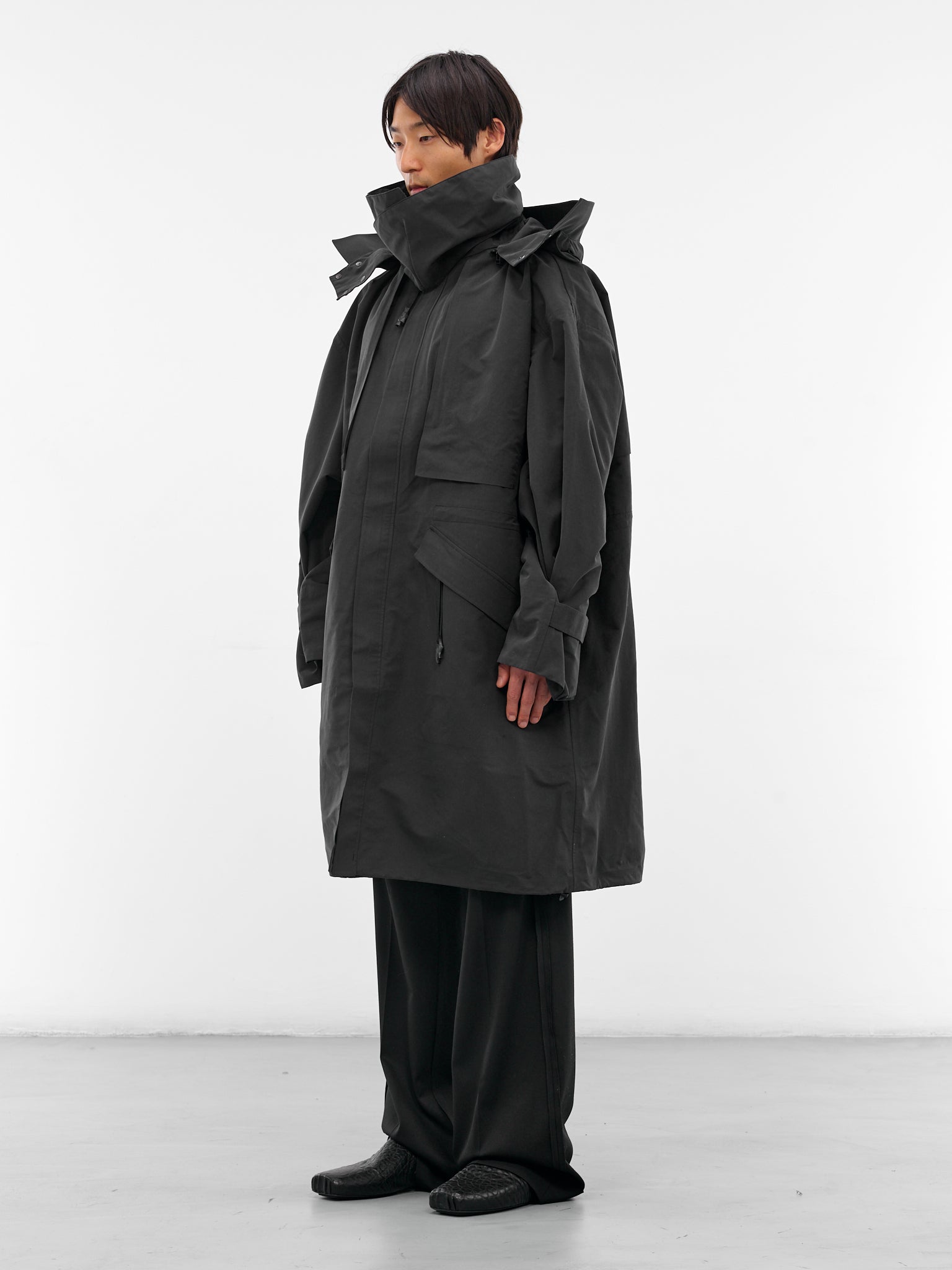 Black Nylon Oversized Parka Coat (RM252-002-BLACK)
