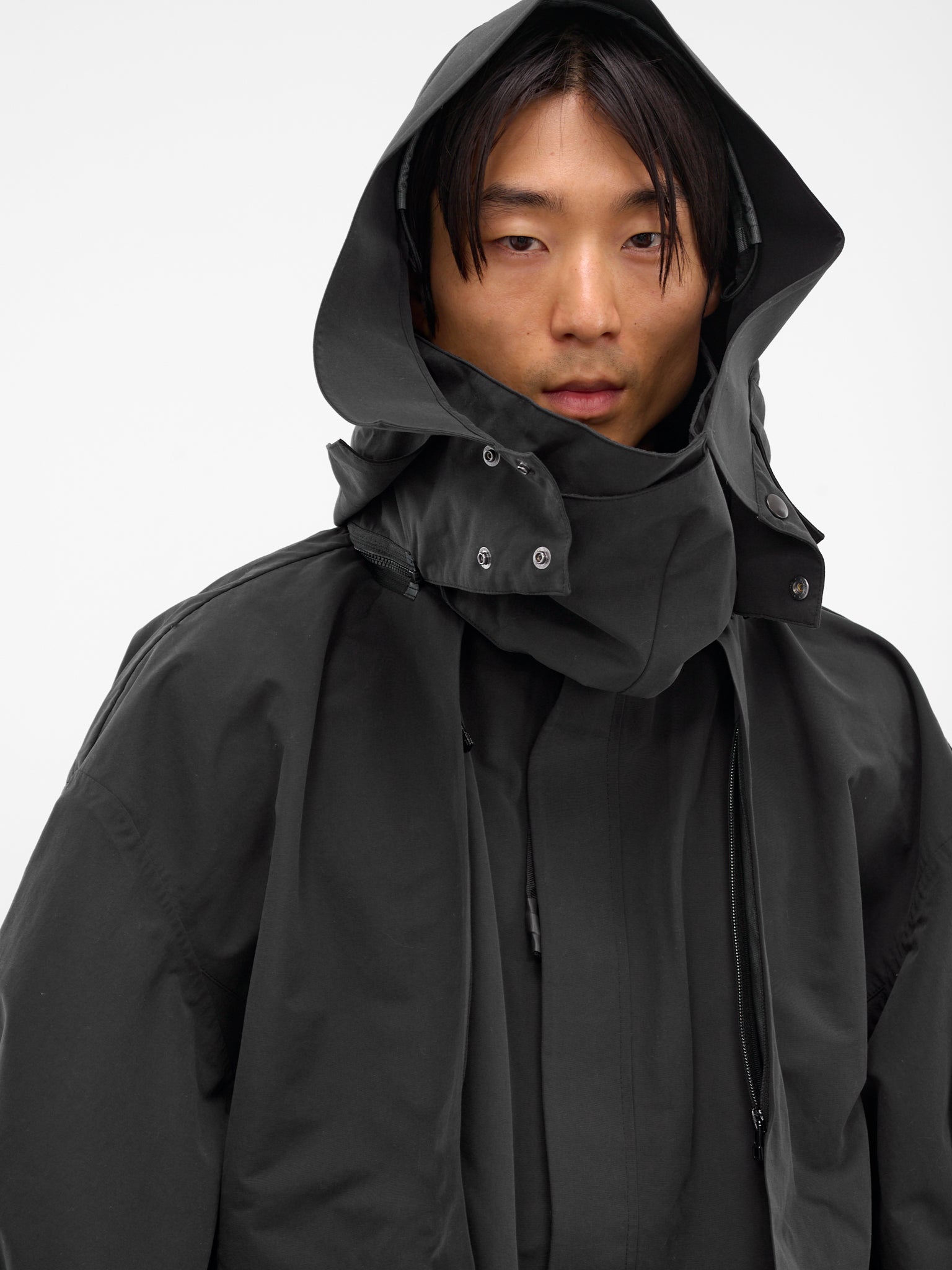 Black Nylon Oversized Parka Coat (RM252-002-BLACK)