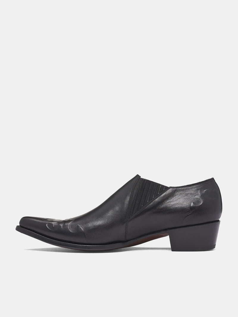 Black Leather Elastic Shoes (RM252-017-SMOOTH-BLACK)