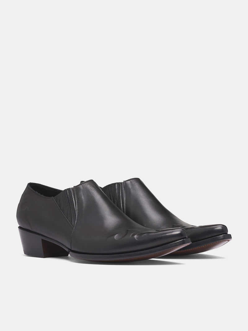 Black Leather Elastic Shoes (RM252-017-SMOOTH-BLACK)