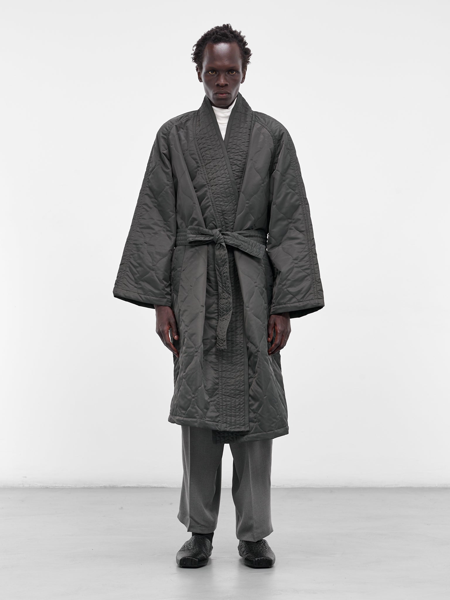 Gray Quilted Nylon Kimono Coat (RM252-027-CHARCOAL)