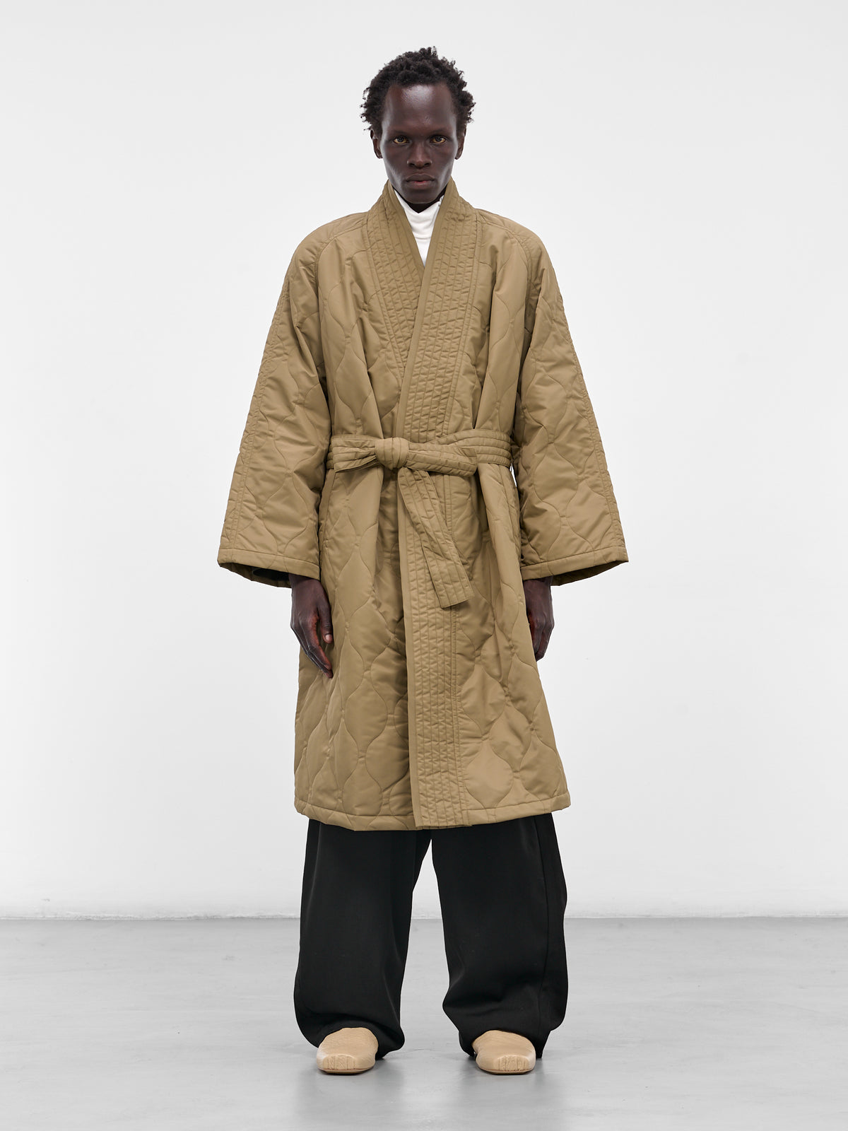 Beige Quilted Nylon Kimono Coat (RM252-027-OLIVE)