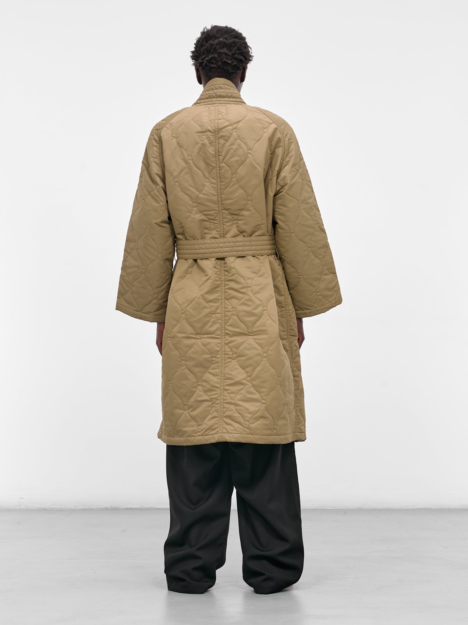 Beige Quilted Nylon Kimono Coat (RM252-027-OLIVE)