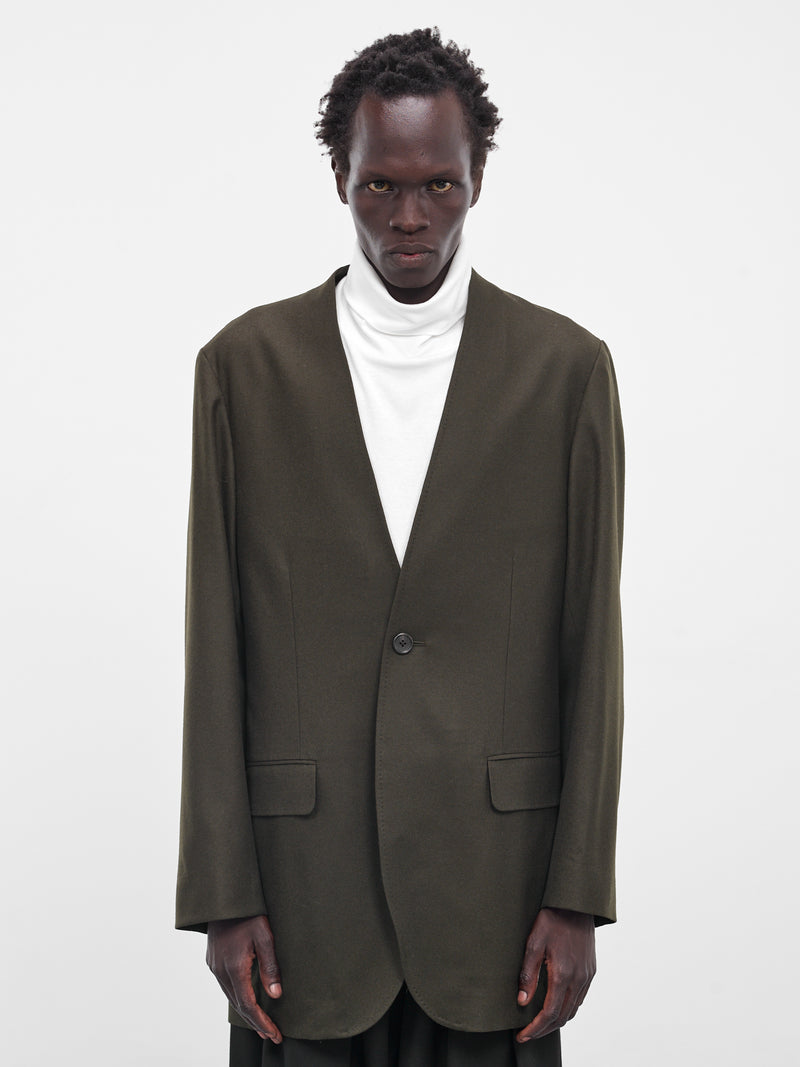 Dark Olive Lapelless Wool Blazer (RM252-035-DARK-OLIVE)