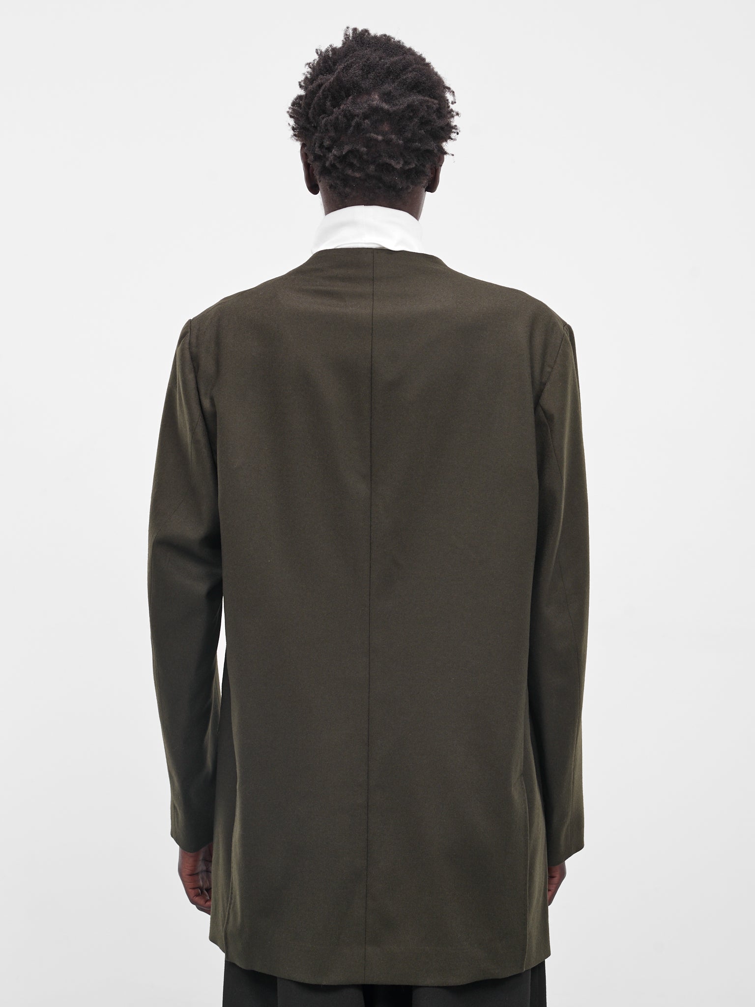 Dark Olive Lapelless Wool Blazer (RM252-035-DARK-OLIVE)