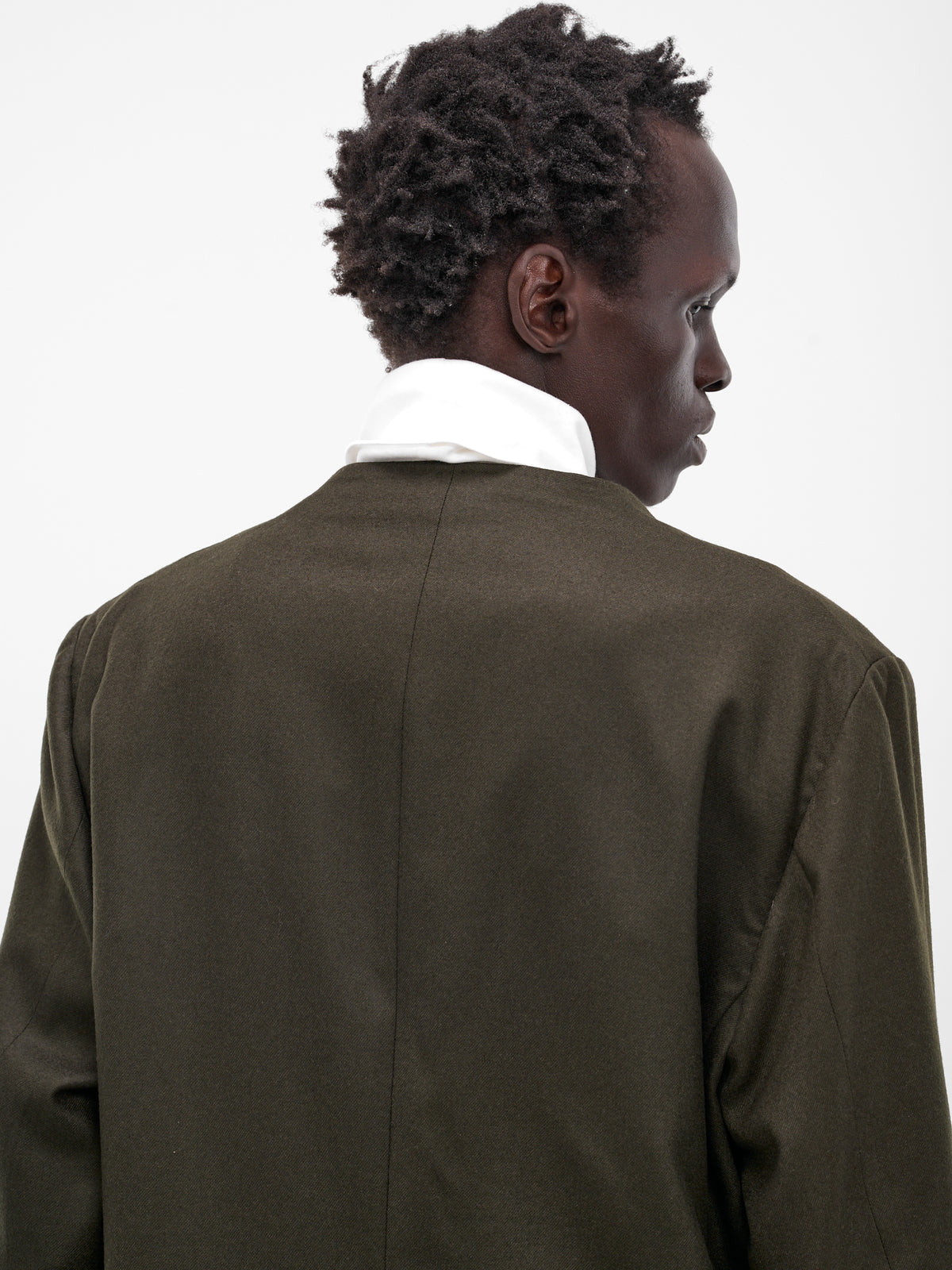 Dark Olive Lapelless Wool Blazer (RM252-035-DARK-OLIVE)