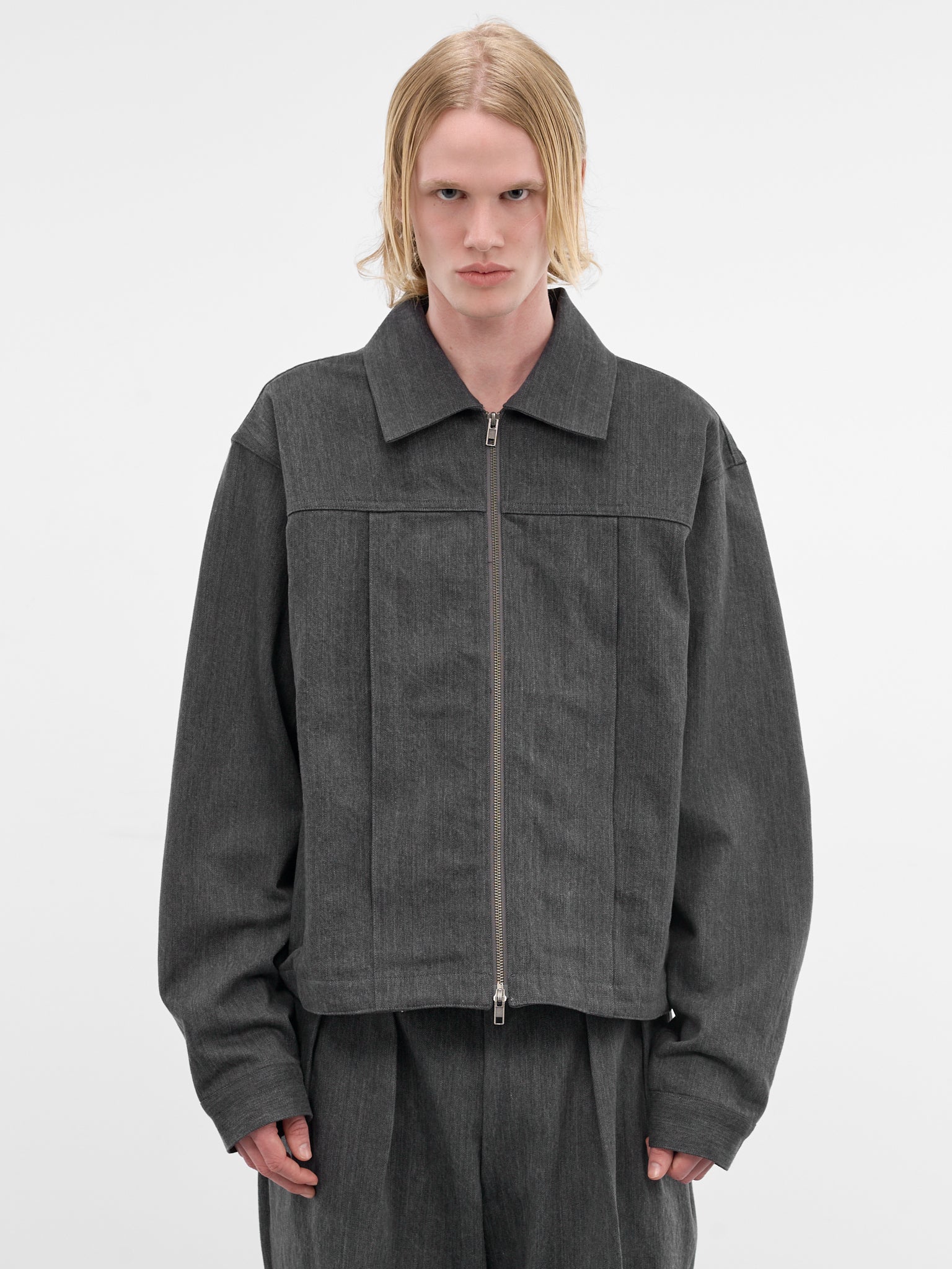 Gray Denim Boxy Zip Jacket (RM261-015-GRAY)