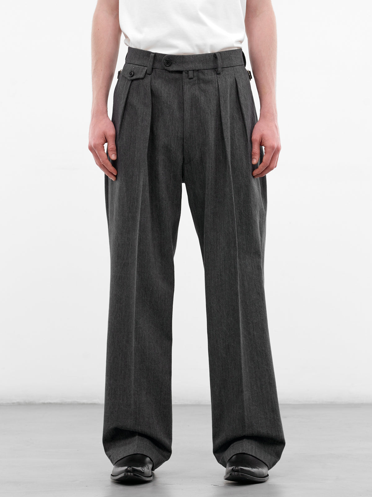 Gray Denim Wide Pleated Trousers (RM261-017-GRAY)