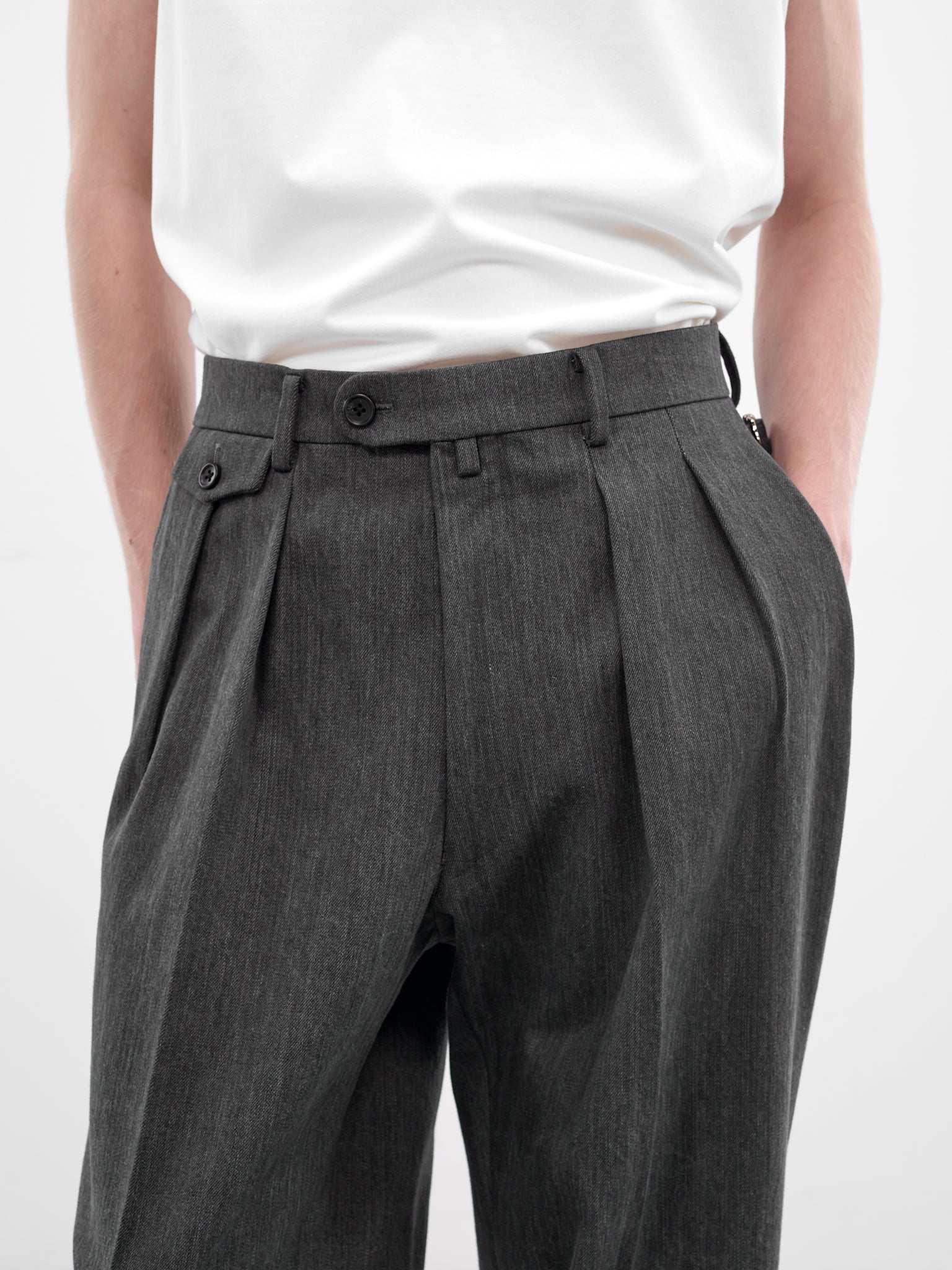 Gray Denim Wide Pleated Trousers (RM261-017-GRAY)