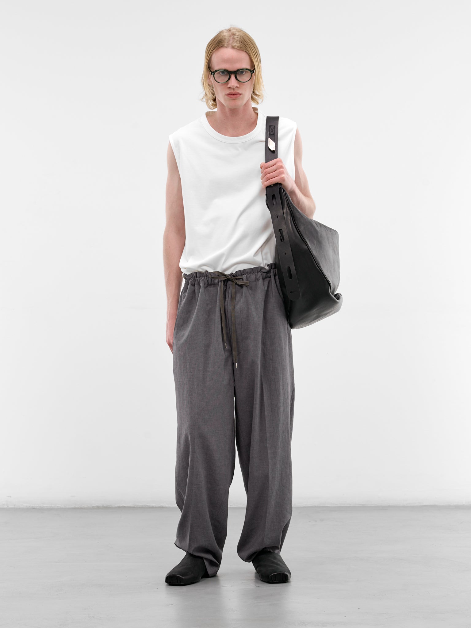 Gray Gathered Drawstring Baggy Pants (RM261-040-GRAY)