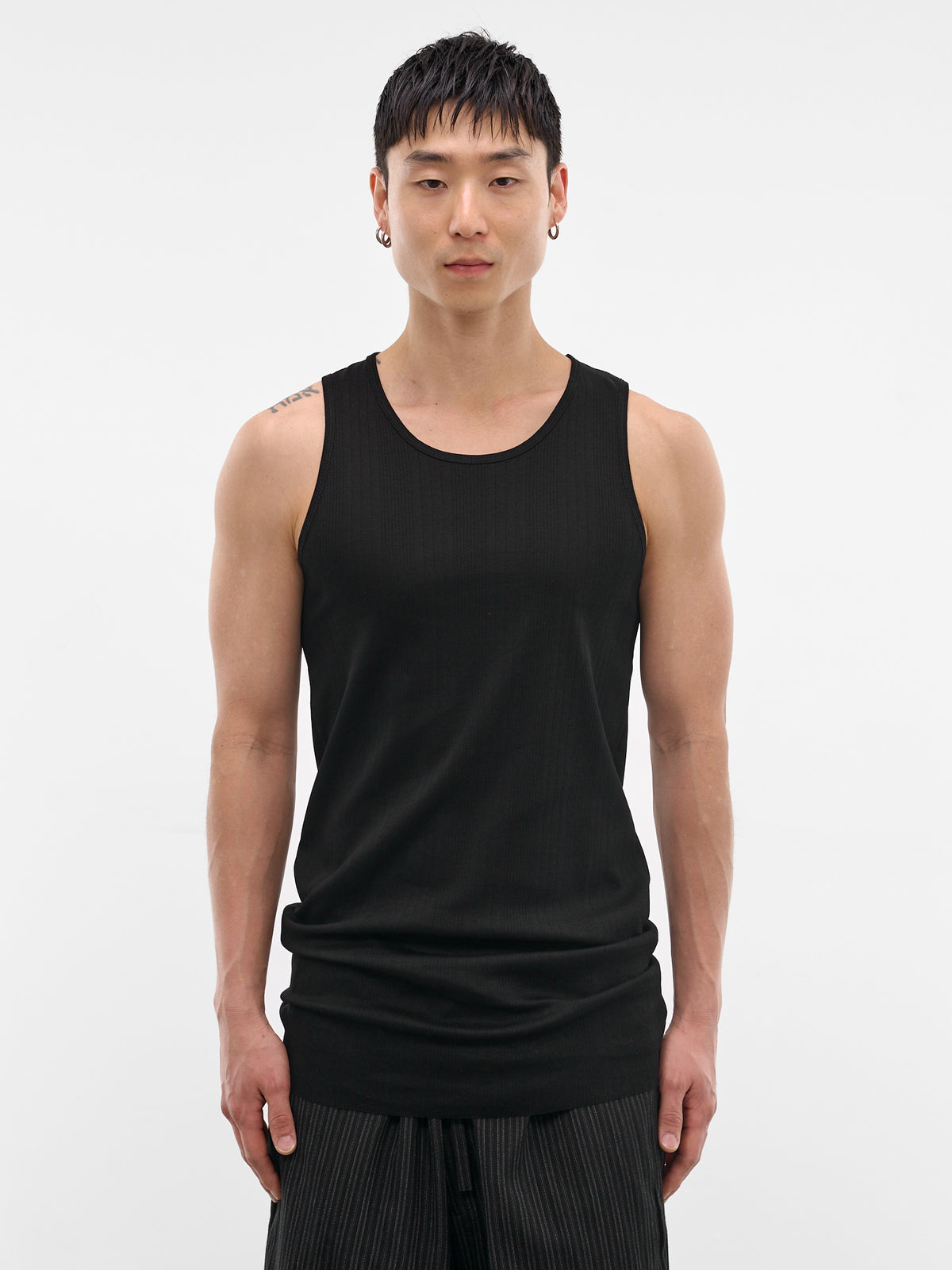 Black Cotton Ribbed Tank Top (RM261-048-BLACK)
