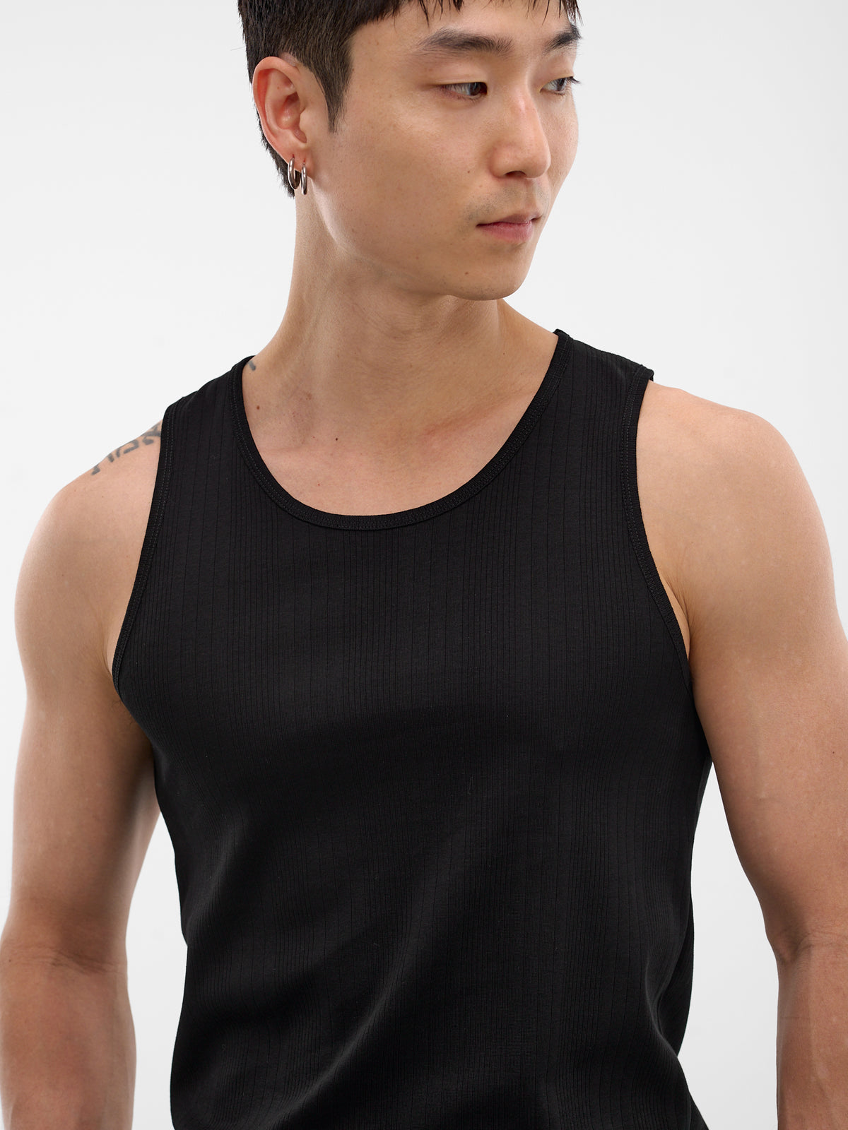 Black Cotton Ribbed Tank Top (RM261-048-BLACK)