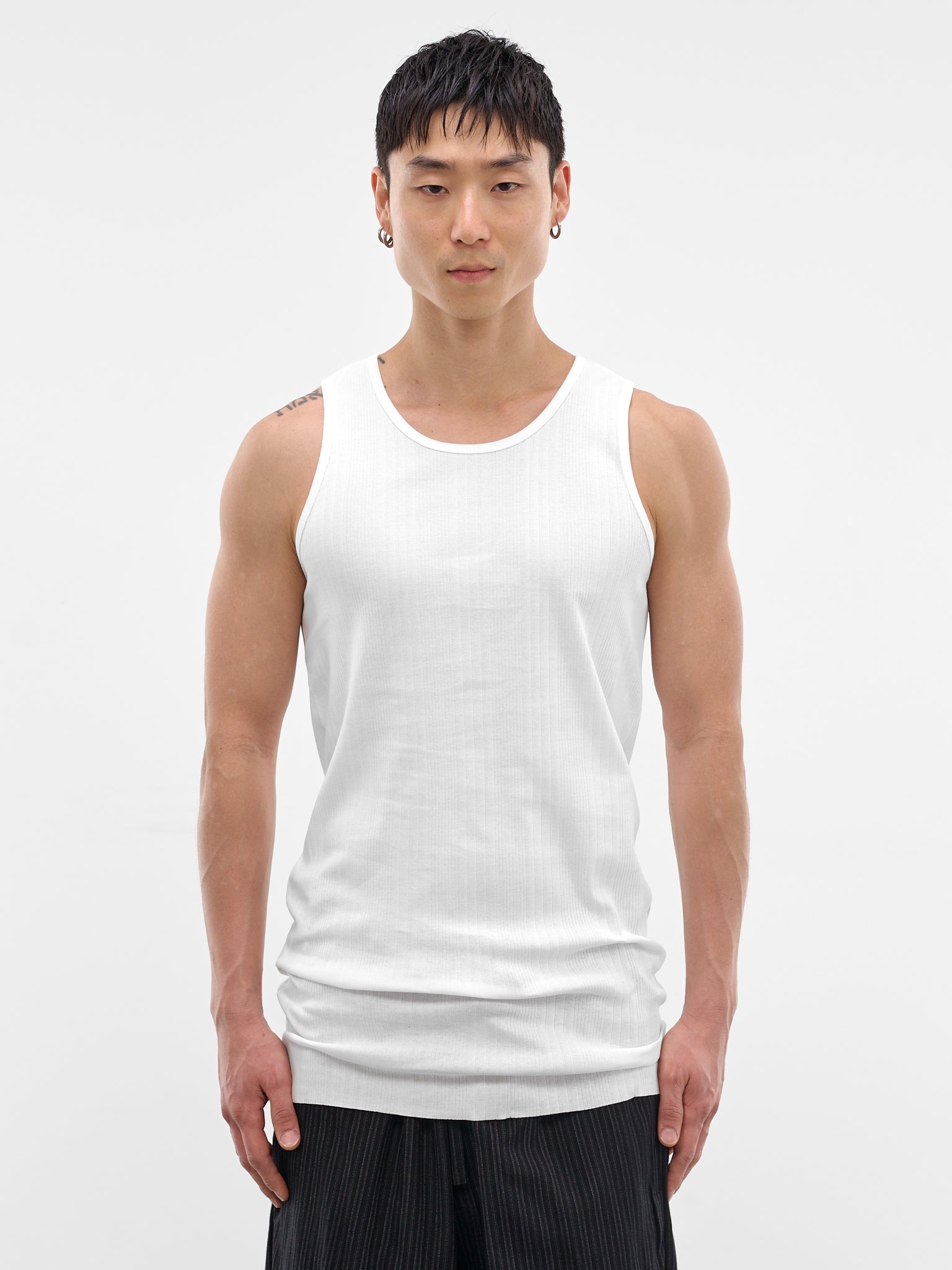 White Cotton Ribbed Tank Top (RM261-048-WHITE)