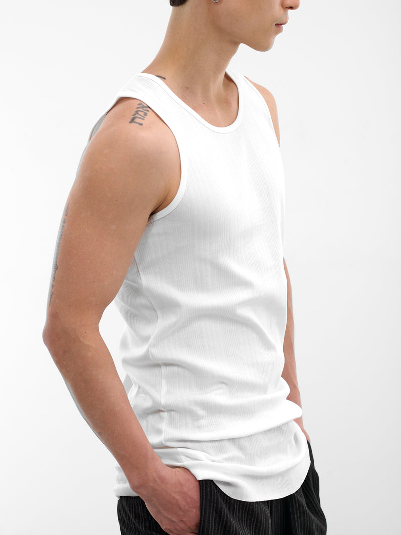 White Cotton Ribbed Tank Top (RM261-048-WHITE)