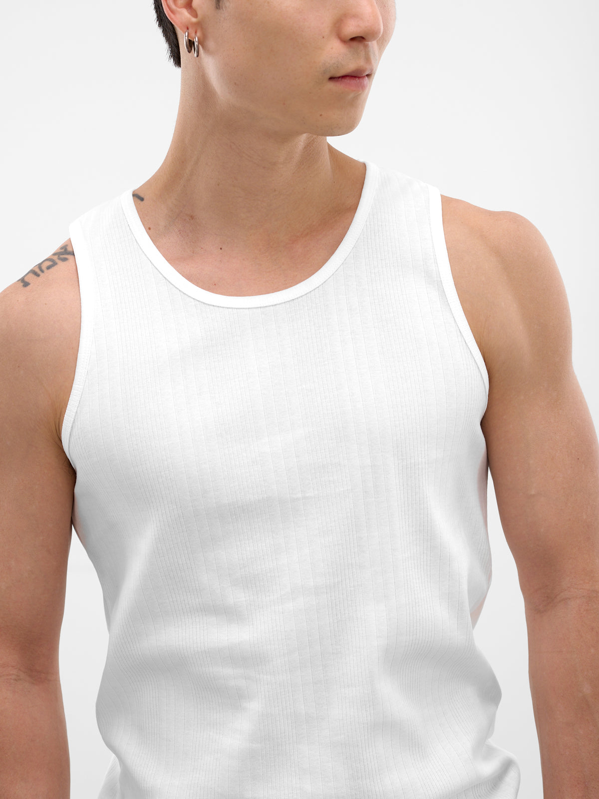 White Cotton Ribbed Tank Top (RM261-048-WHITE)