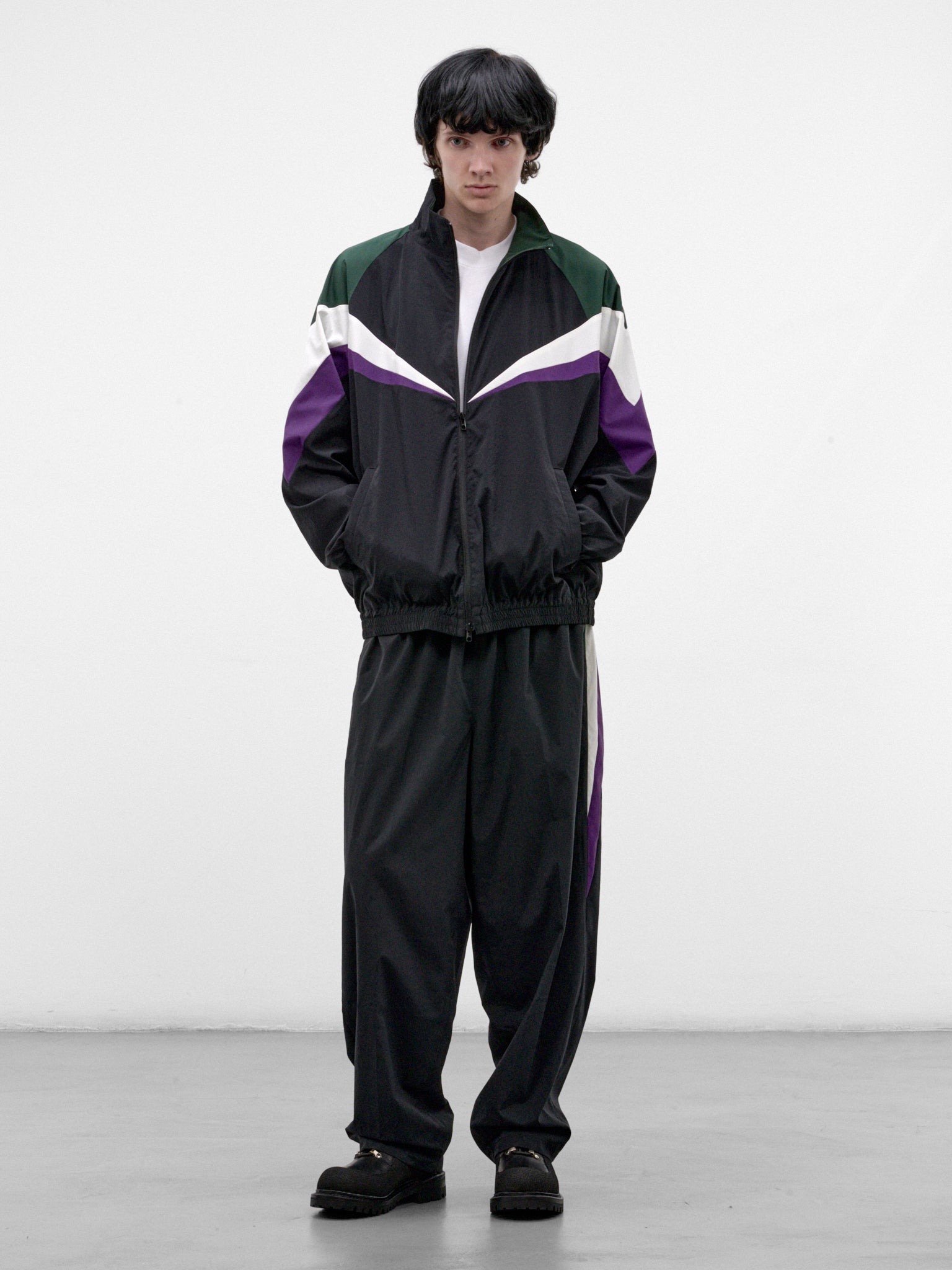 Black Wide Leg Track Pants (RM262-014-BLACK)