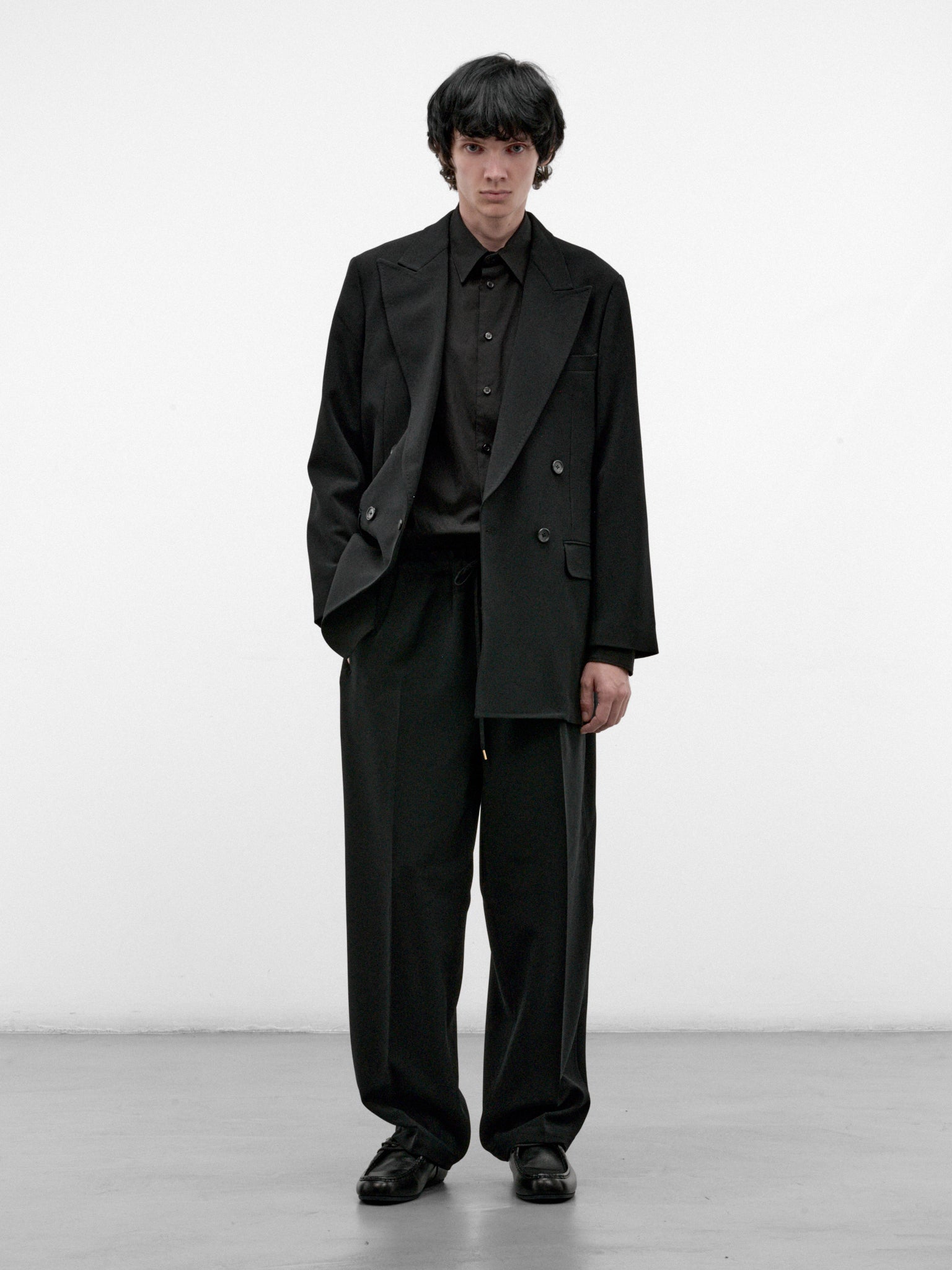 Black Wide Leg Drawstring Trousers (RM262-009-BLACK)