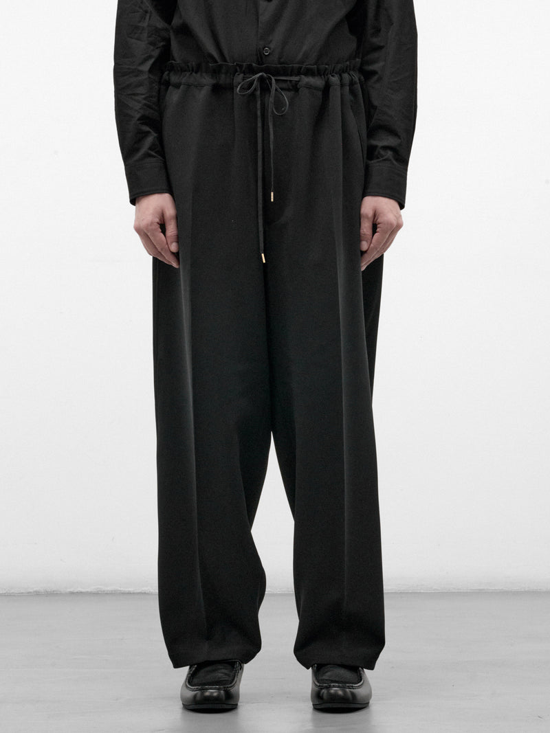 Black Wide Leg Drawstring Trousers (RM262-009-BLACK)