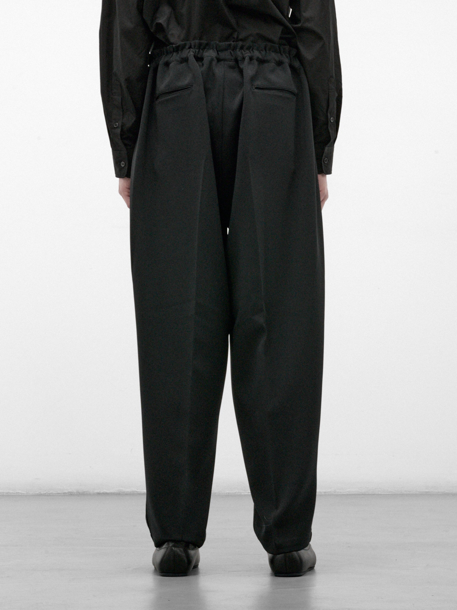 Black Wide Leg Drawstring Trousers (RM262-009-BLACK)