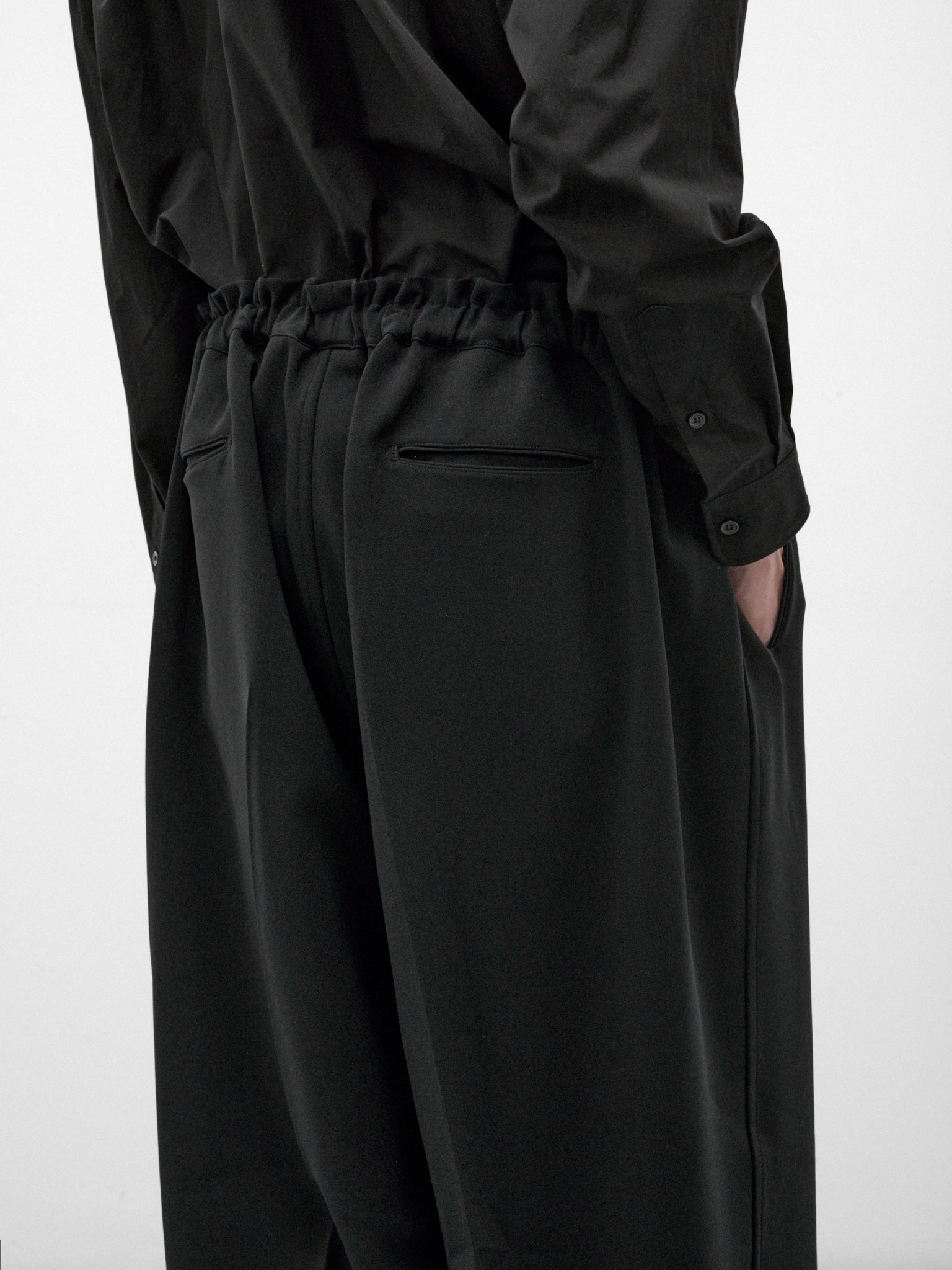 Black Wide Leg Drawstring Trousers (RM262-009-BLACK)
